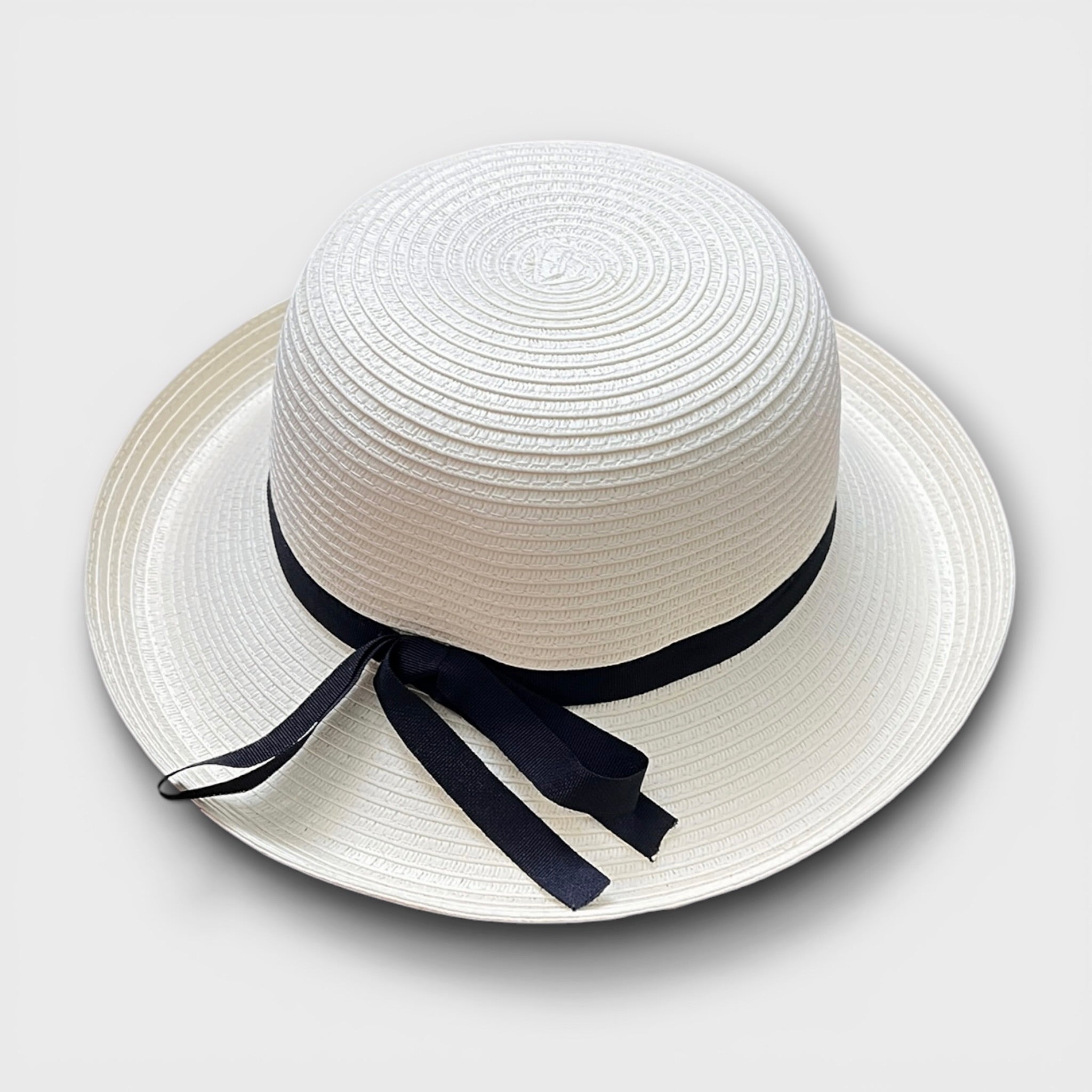 Cappello Da Donna Estivo Ala Media in Paglia Naturale Papier  Nastro Fine Nero