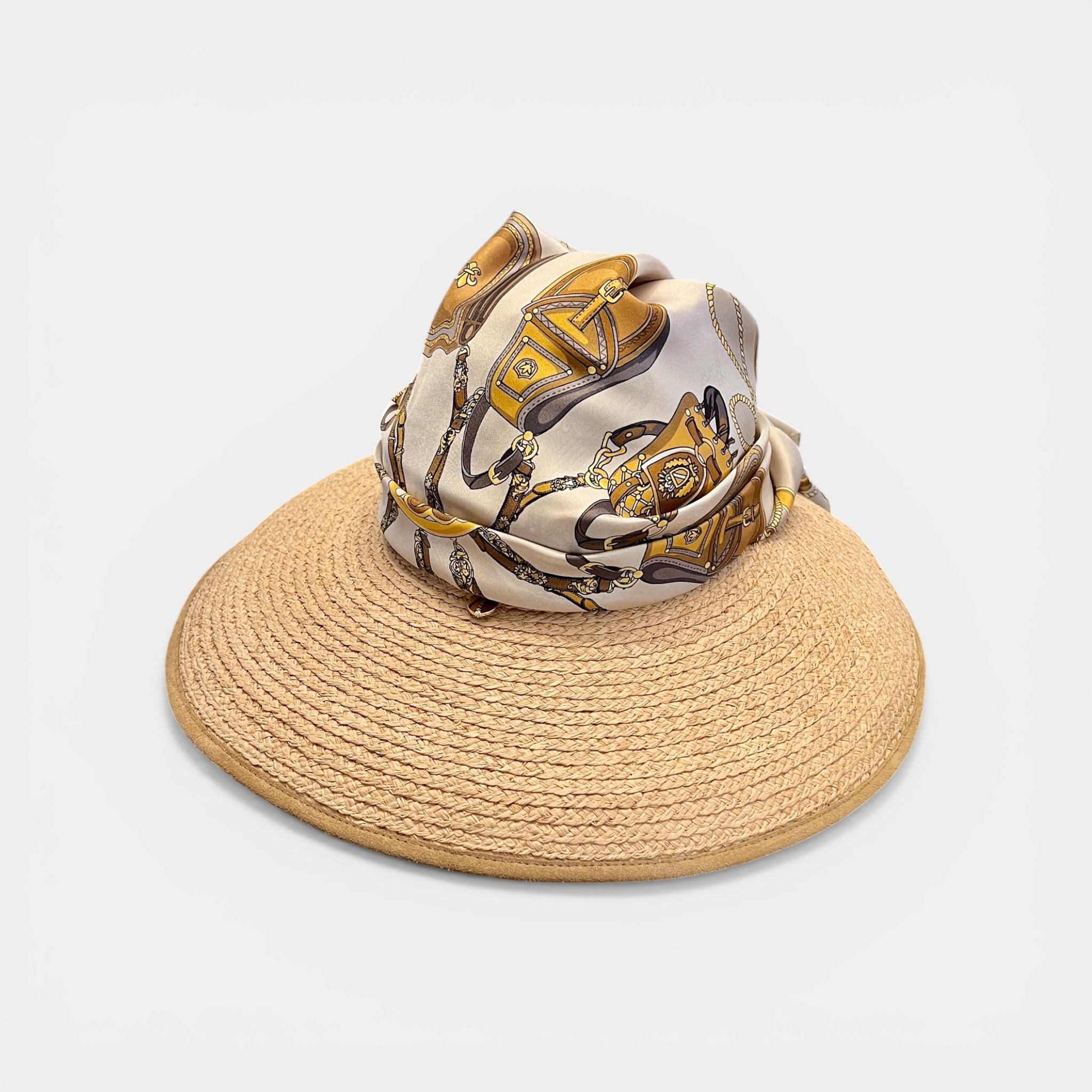 Cappello Visiera Da Donna in Raffia Con Foulard In Seta - Cappelleria Bacca