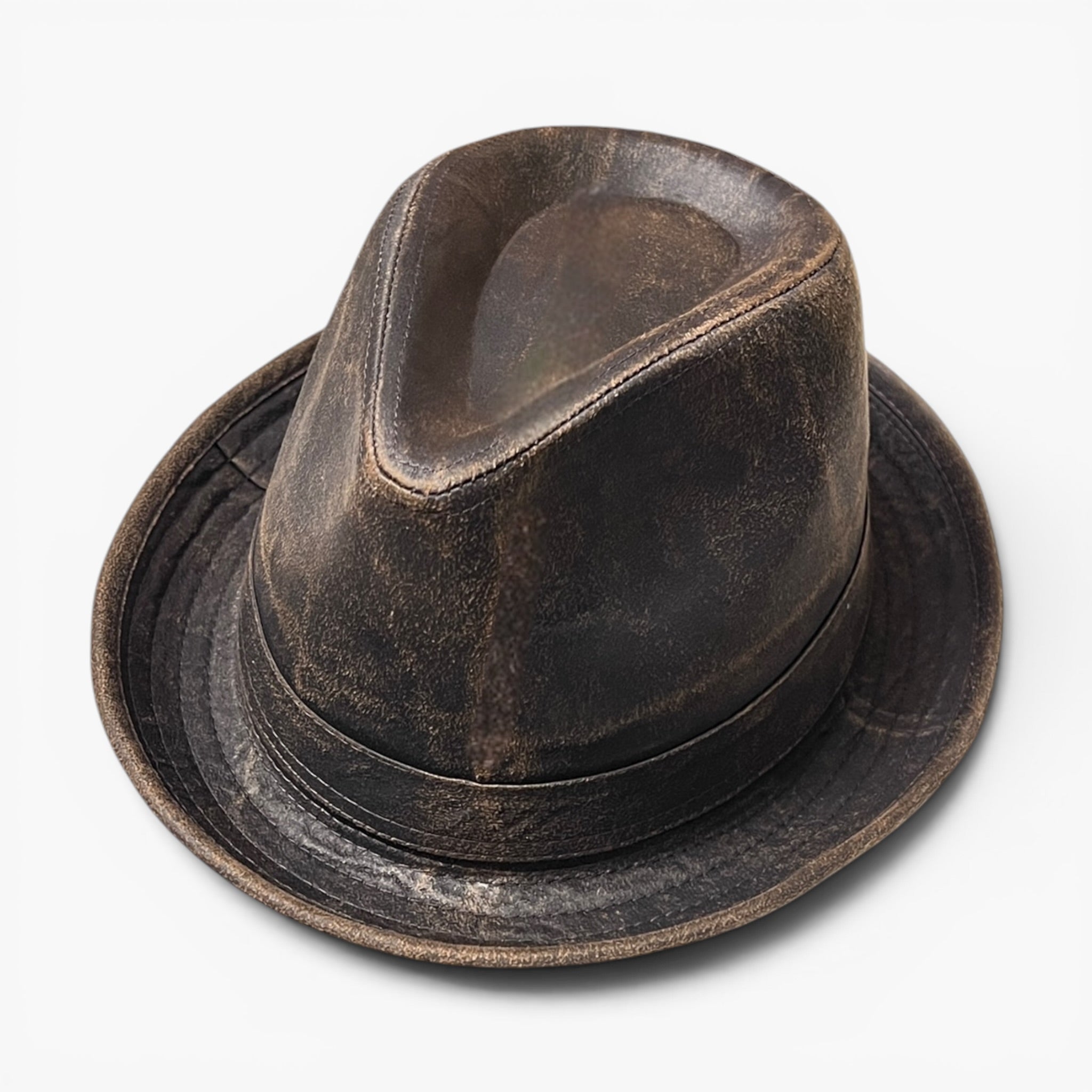 Cappello Player Trilby In Cotone Spalmato Effetto Vintage Marrone