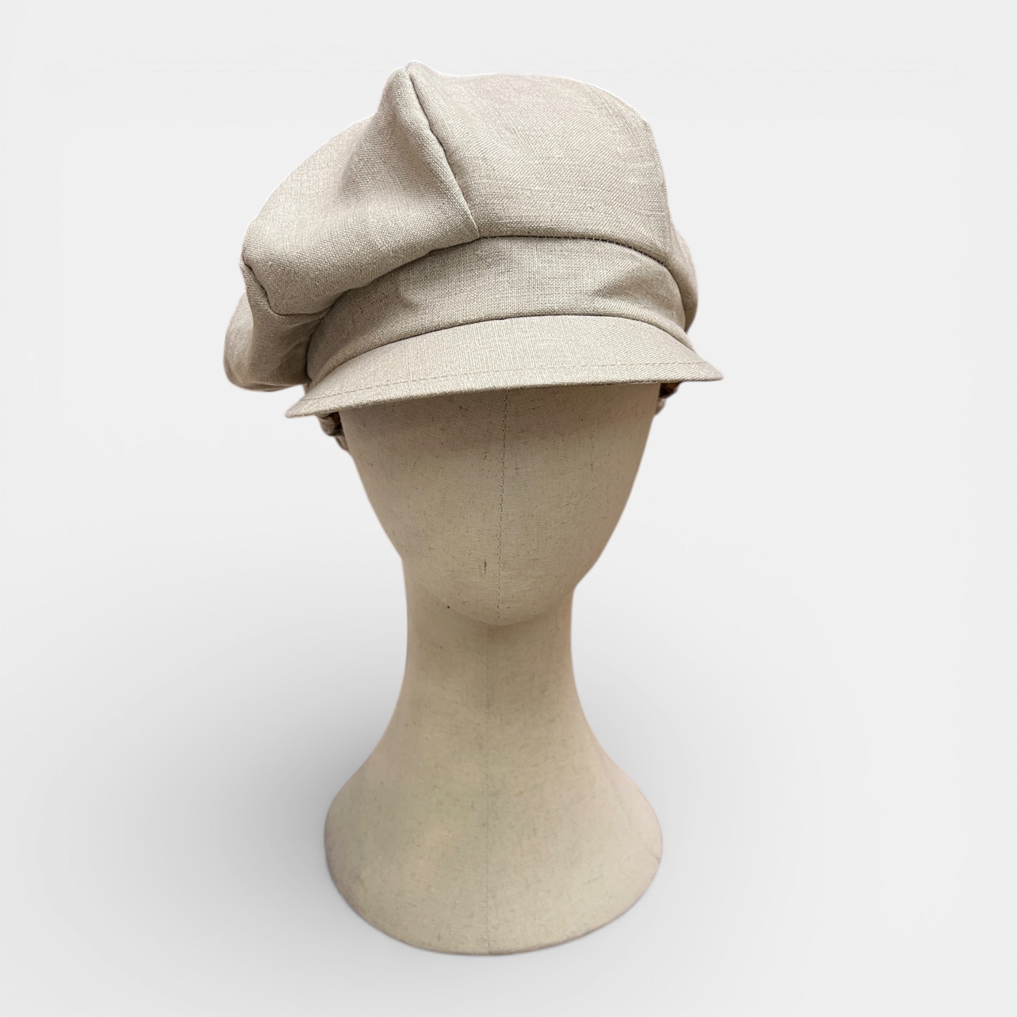 Berrettone 8 Spicchi Monello Con Visiera Puro Lino Ecru'