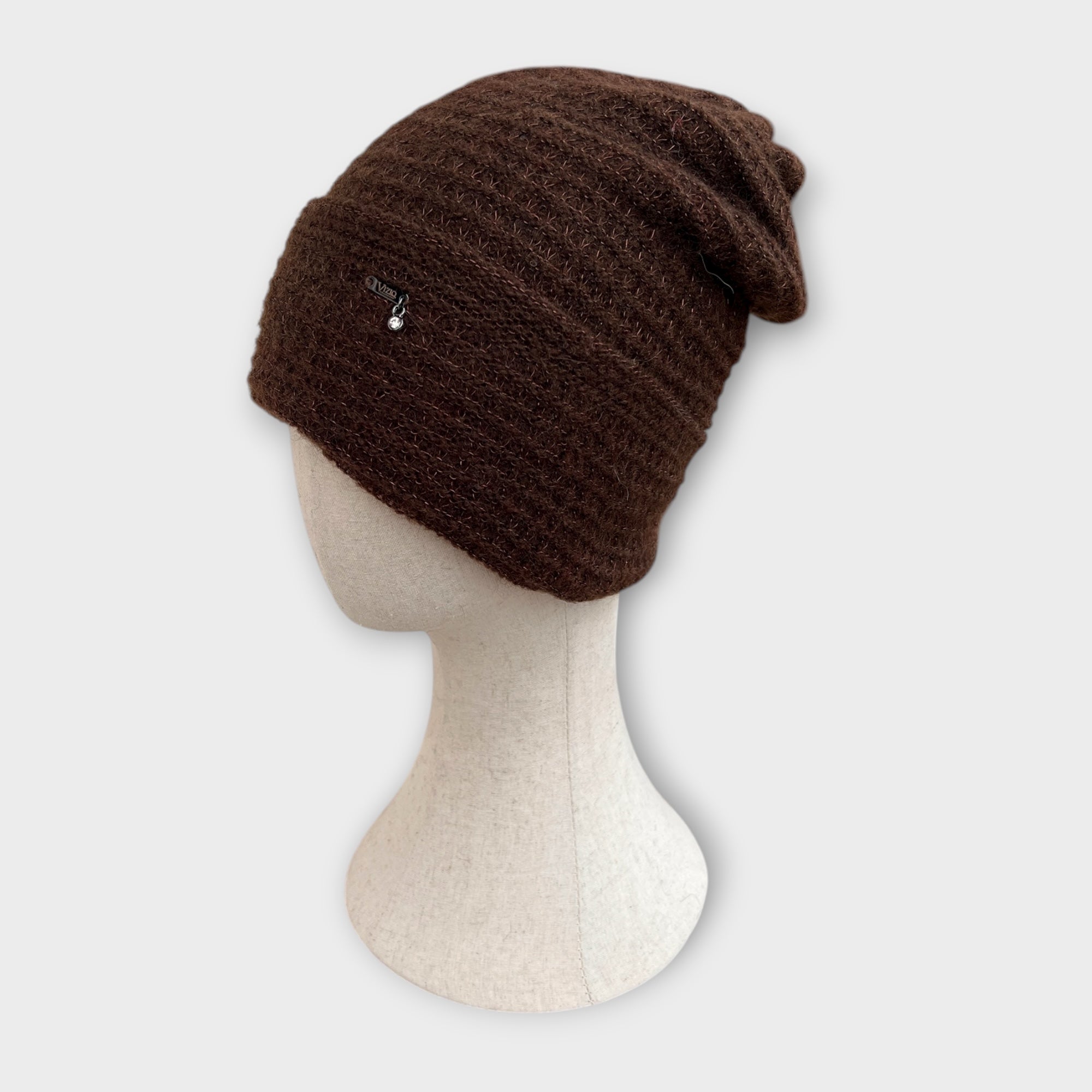 Berretto Beanie Con Risvolto In Maglia Di Lana e Alpaca