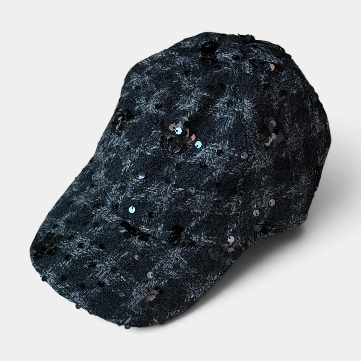 Baseball Donna Invernale Tessuto Tweed Nero Con Paillettes