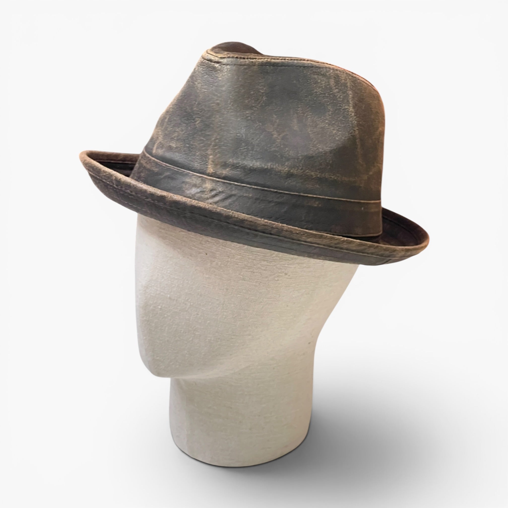 Cappello Player Trilby In Cotone Spalmato Effetto Vintage Marrone