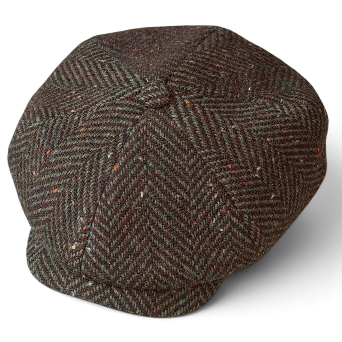 Coppola Irlandese 8 Spicchi In Tessuto 100% Lana Vergine Motivo Herringbone Moro/Verde - Alfonso D'Este