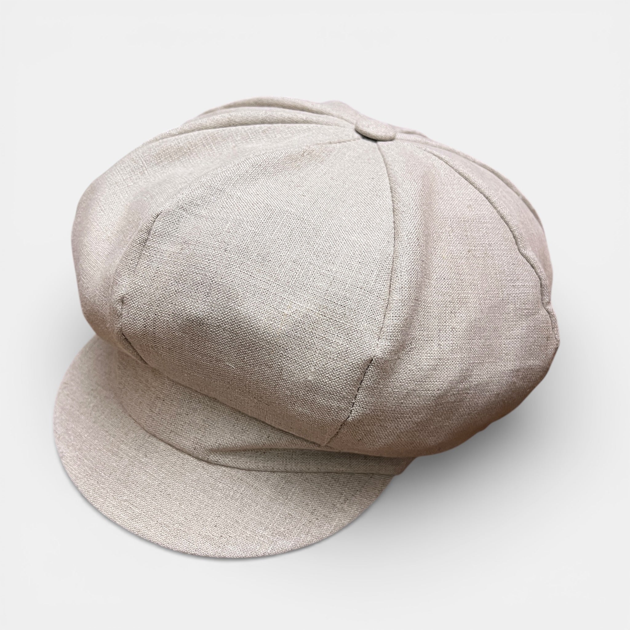 Berrettone 8 Spicchi Monello Con Visiera Puro Lino Ecru'