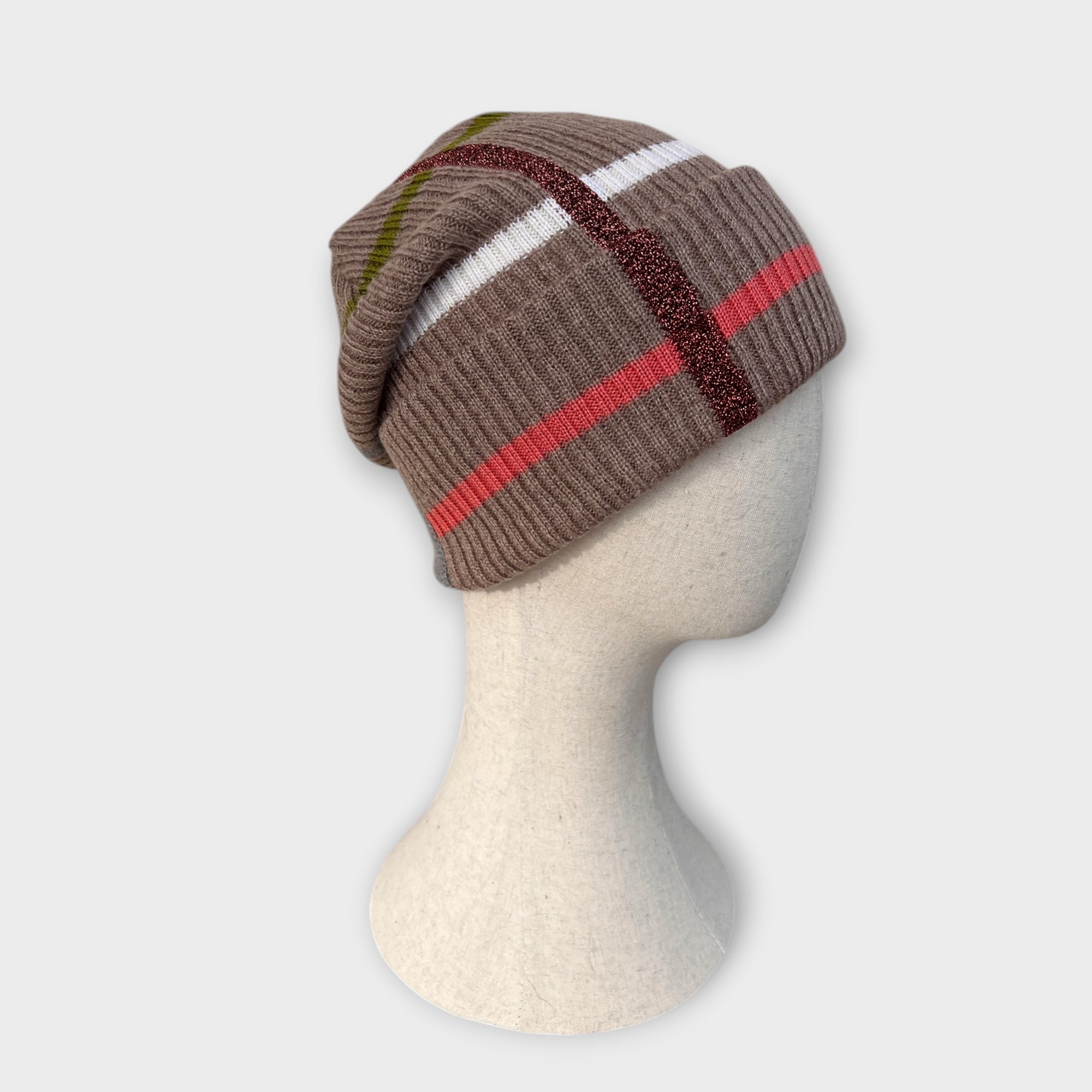 Berretto Donna In Maglia Tartan Con Lurex