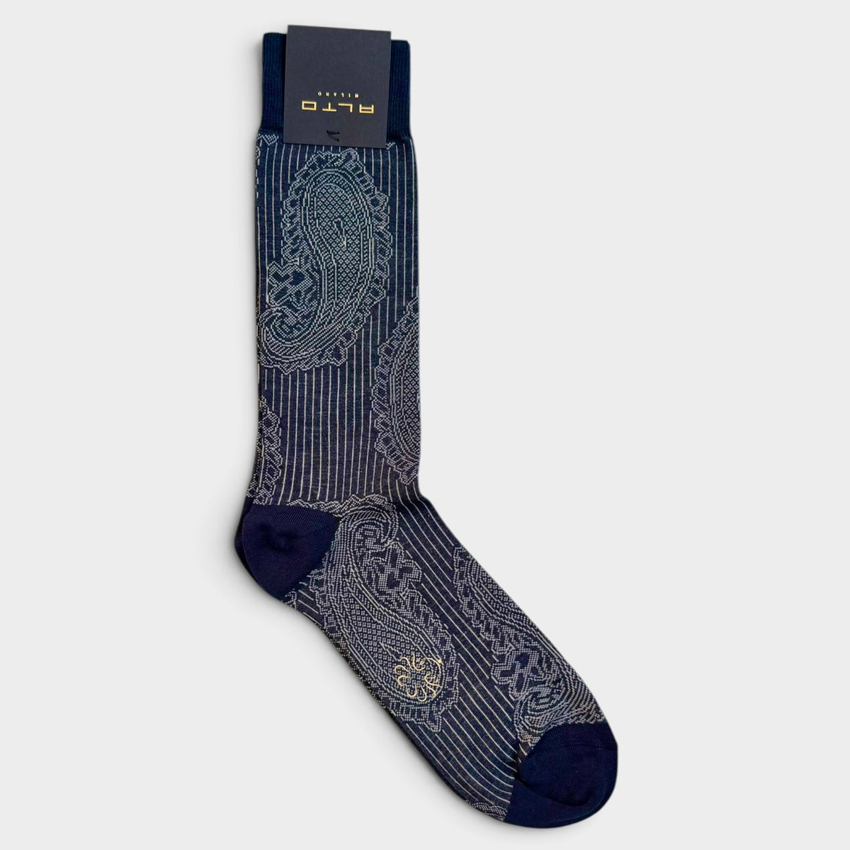 Calzino uomo blu motivo paisley Alto Milano
