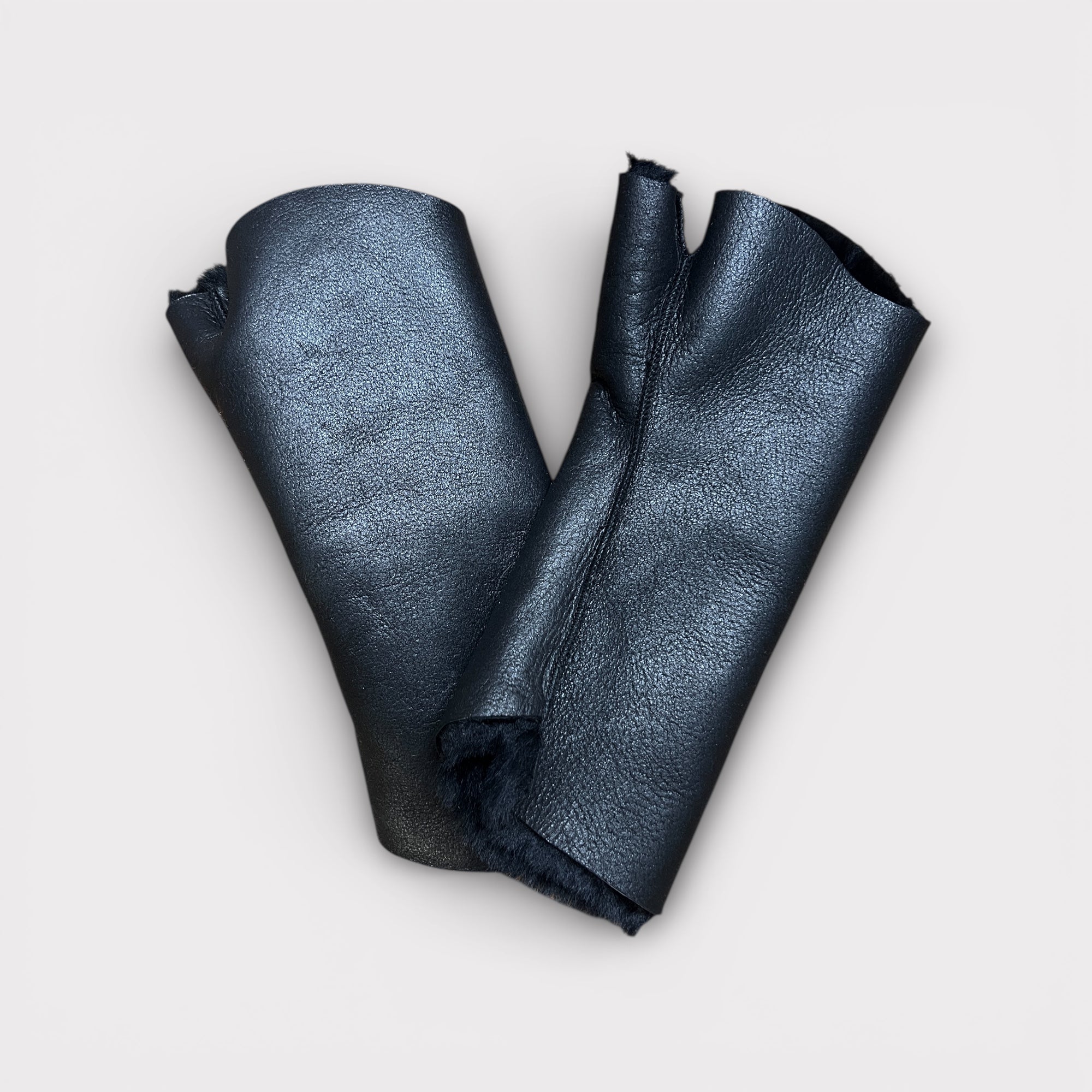 Guanti Senza Dita In Pelle e Pelliccia Di Montone