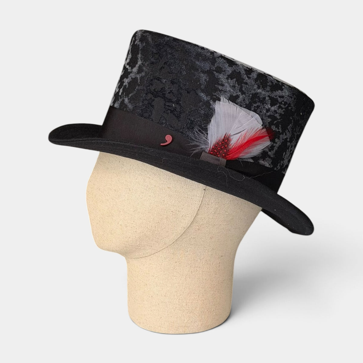 Cappello Cilindro Unisex in Tessuto Goffrato Nero Sfumato Grigio- Alfonso D'Este