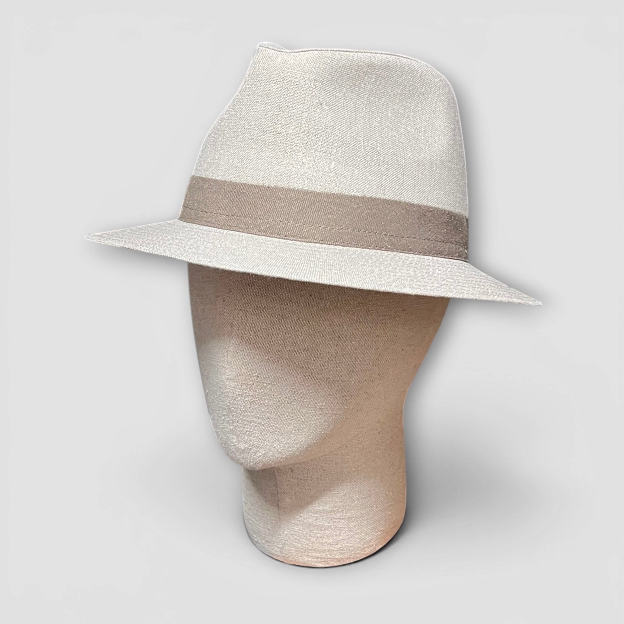 Cappello Fedora Uomo Estivo In Puro Lino Ecru