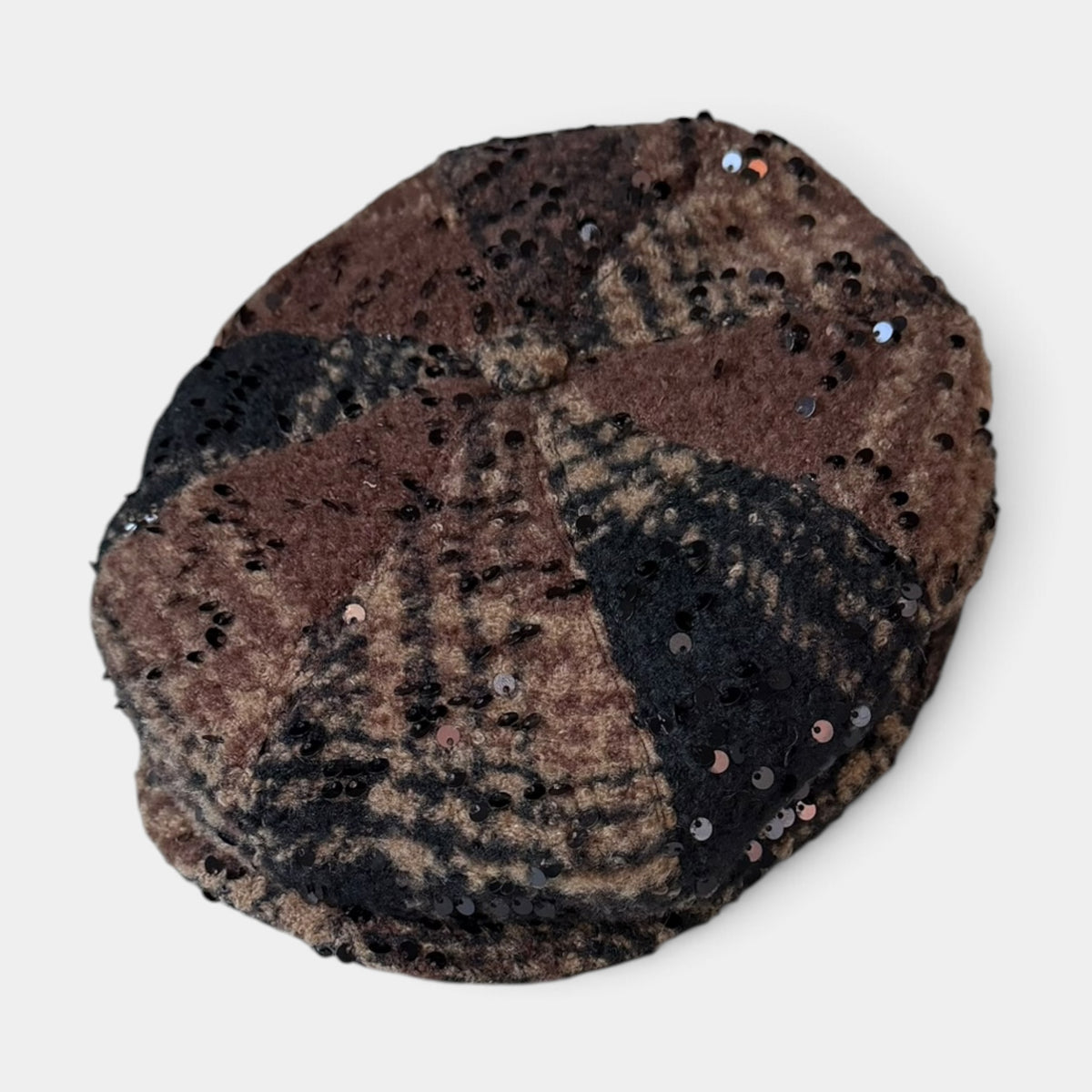 Coppola 8 Spicchi Donna Invernale Tessuto Boucle' Marrone e Nero Con Paillettes