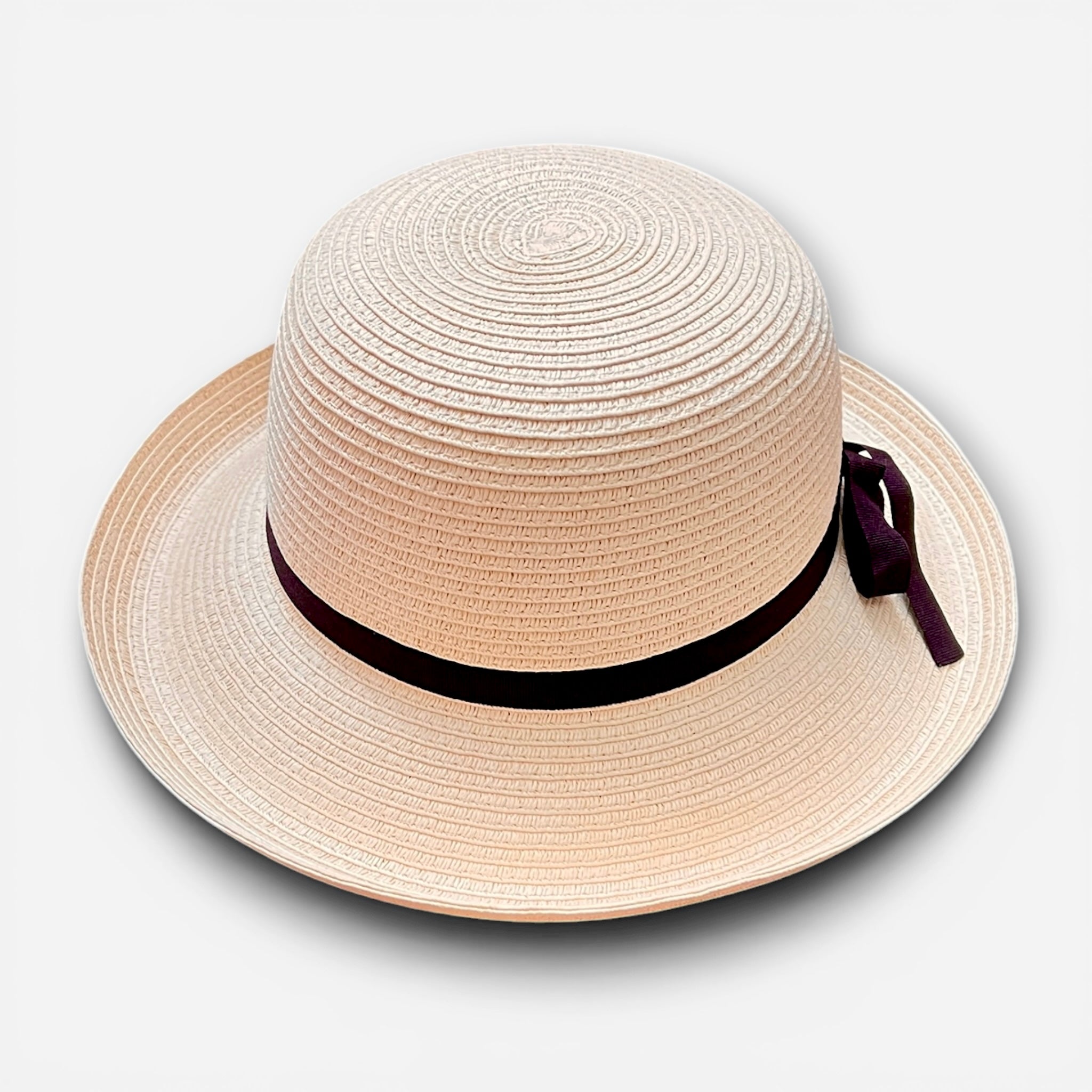 Cappello Da Donna Estivo Ala Media in Paglia Naturale Papier  Nastro Fine Nero - Cappelleria Bacca