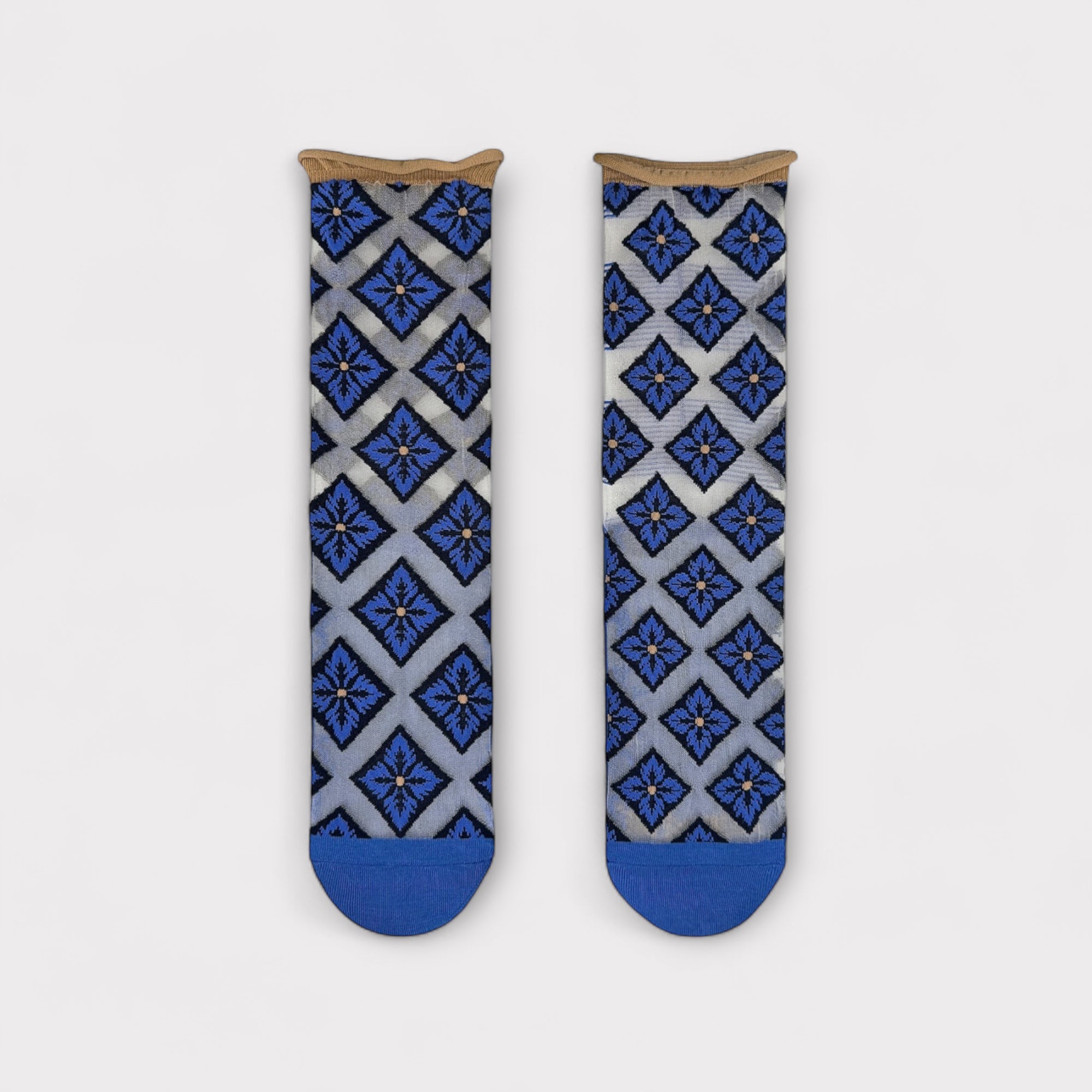 Calzini Spaiati In Cotone E Tulle Blue Deco