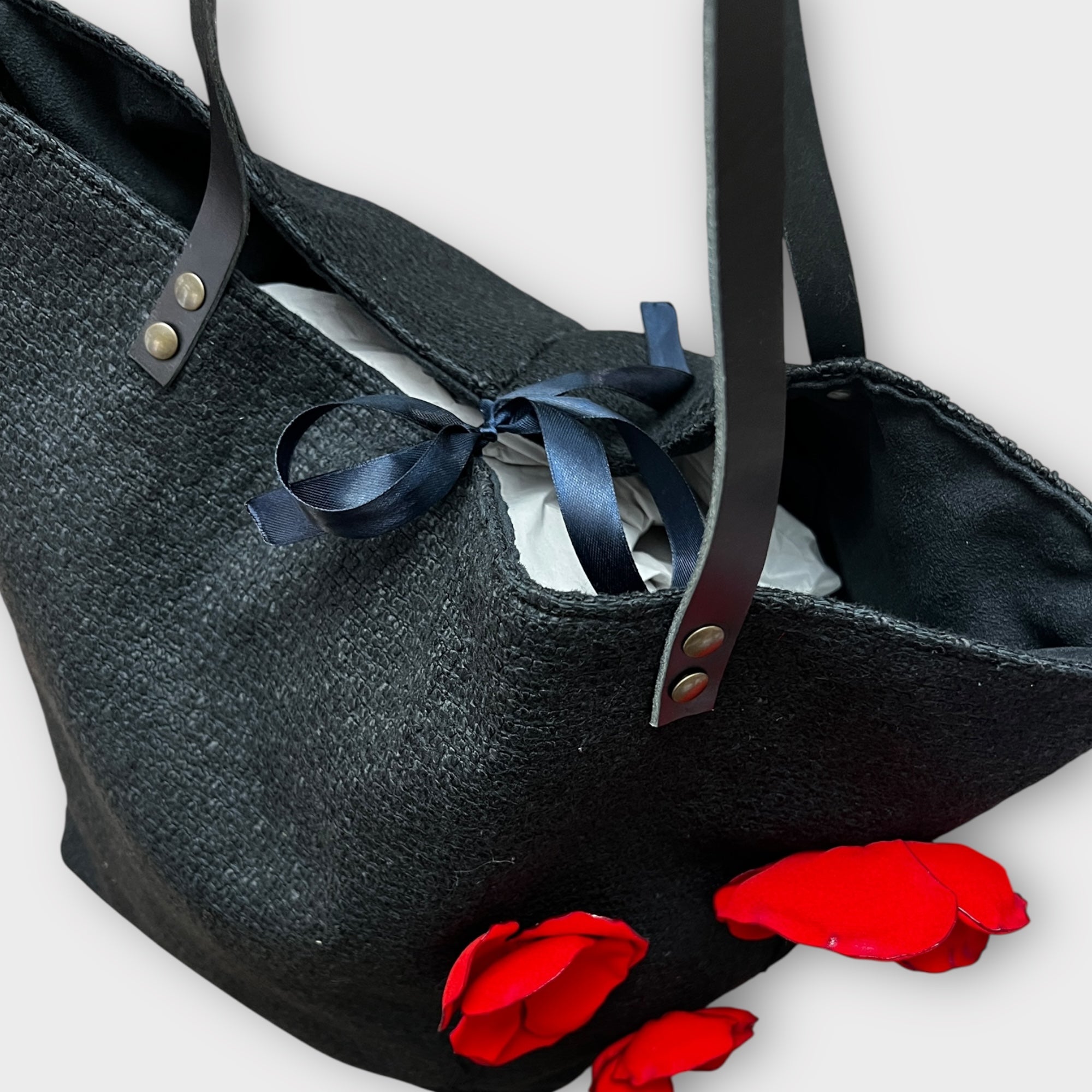 Borsa Shopping in Tessuto Reversibile con Fiori