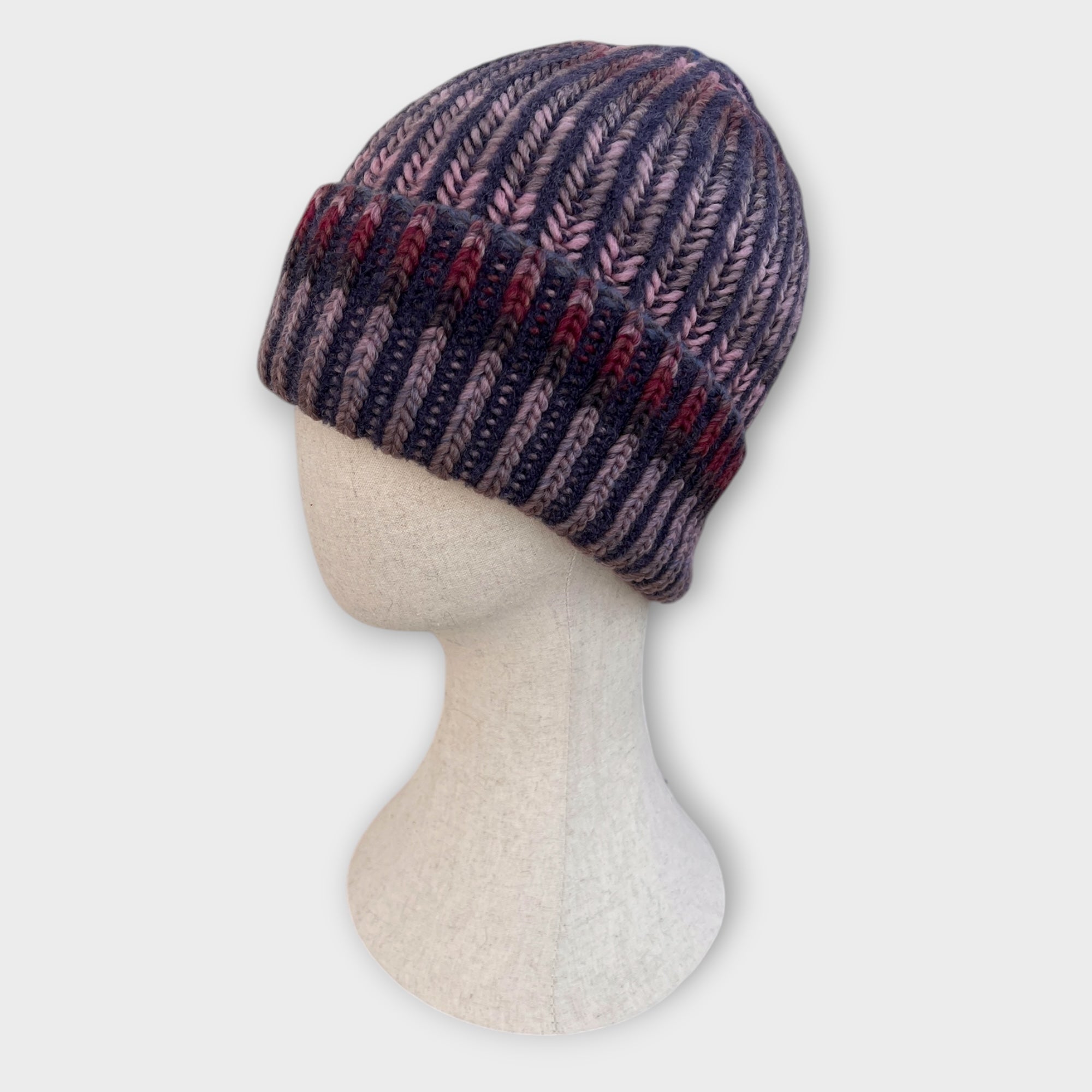 Berretto Donna In Maglia Di Lana Fantasia Con Risvolto