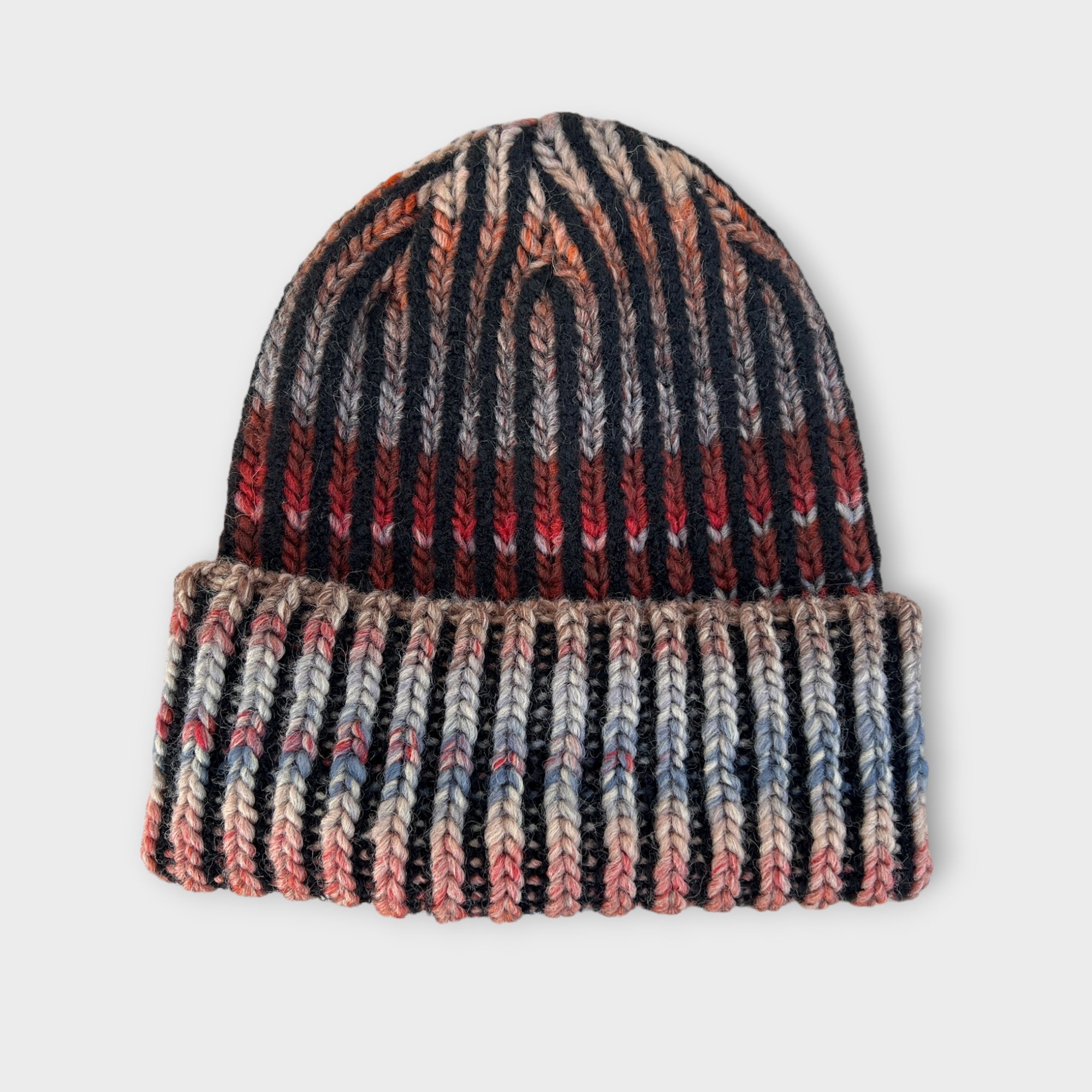 Berretto Donna In Maglia Di Lana Fantasia Con Risvolto