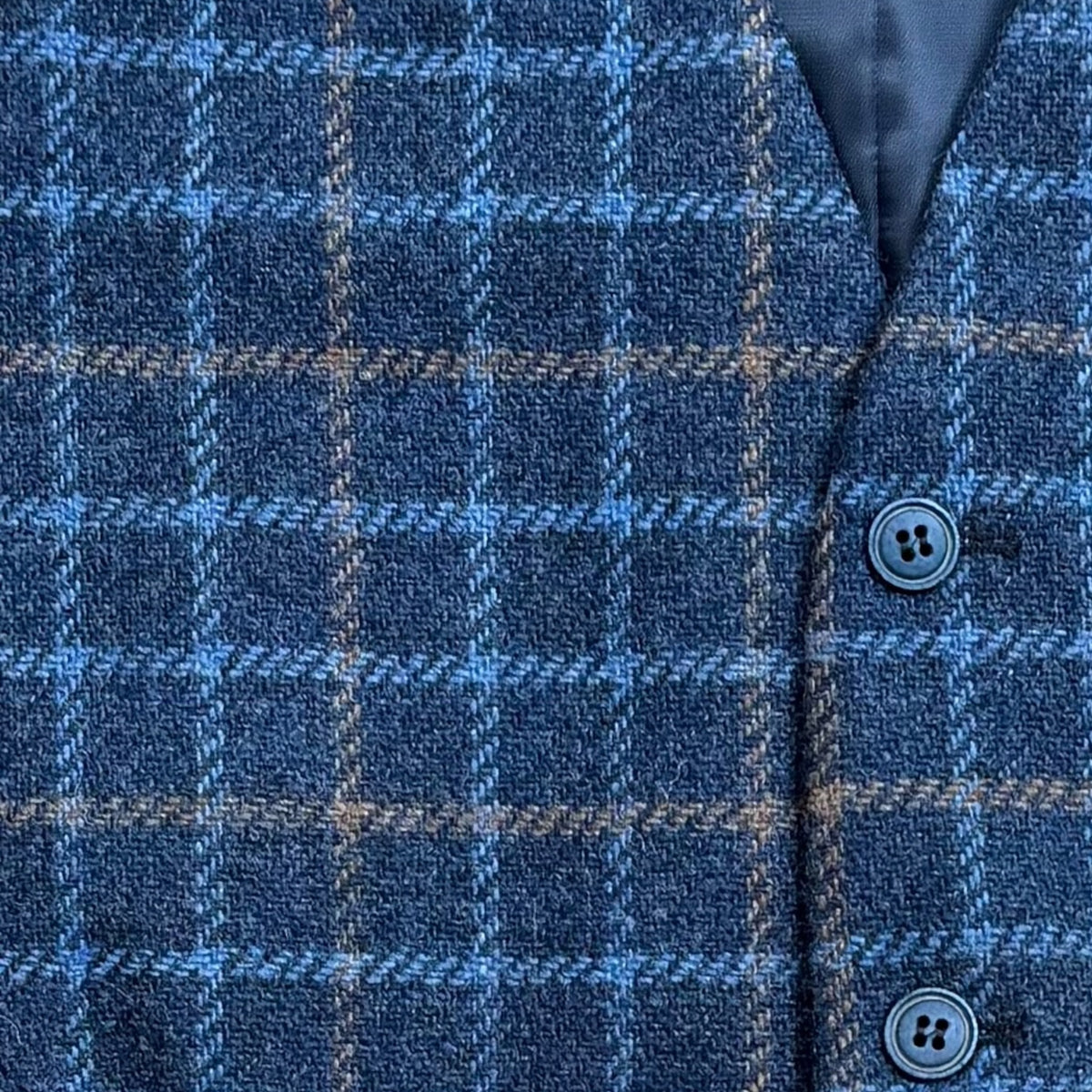 Gilet Uomo In Lana Tweed Scozzese Blu - Made In Italy