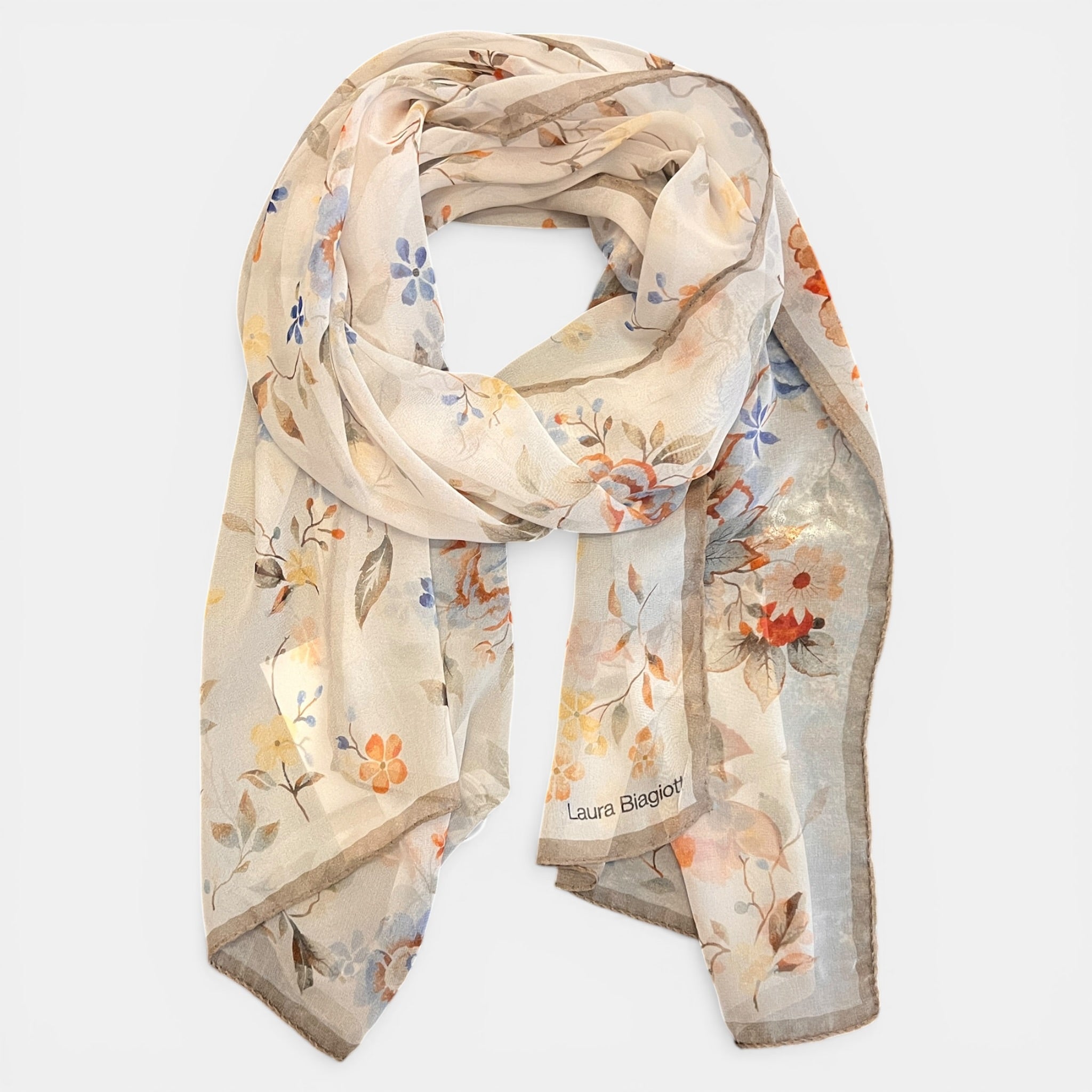 Sciarpa in Pura Seta Georgette Motivo Floreale 45x160 cm