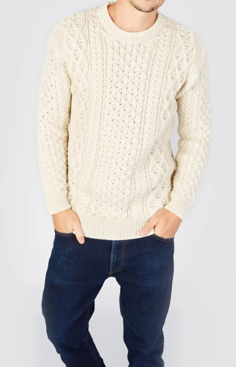 Maglione Uomo Girocollo Aran Honeycomb Pura Lana