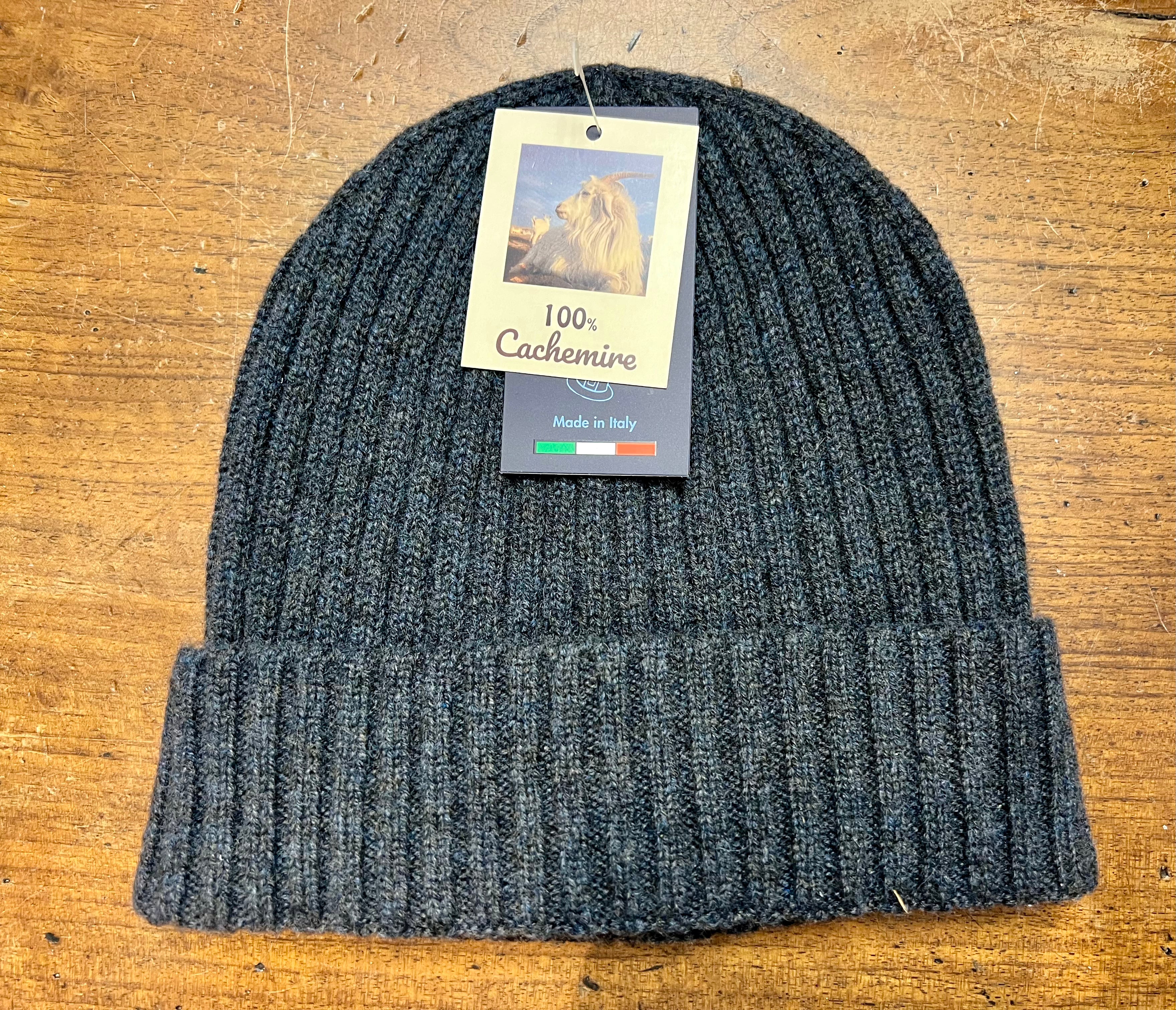 Berretto 100% Cashmere Beanie A Coste Grigio Antracite