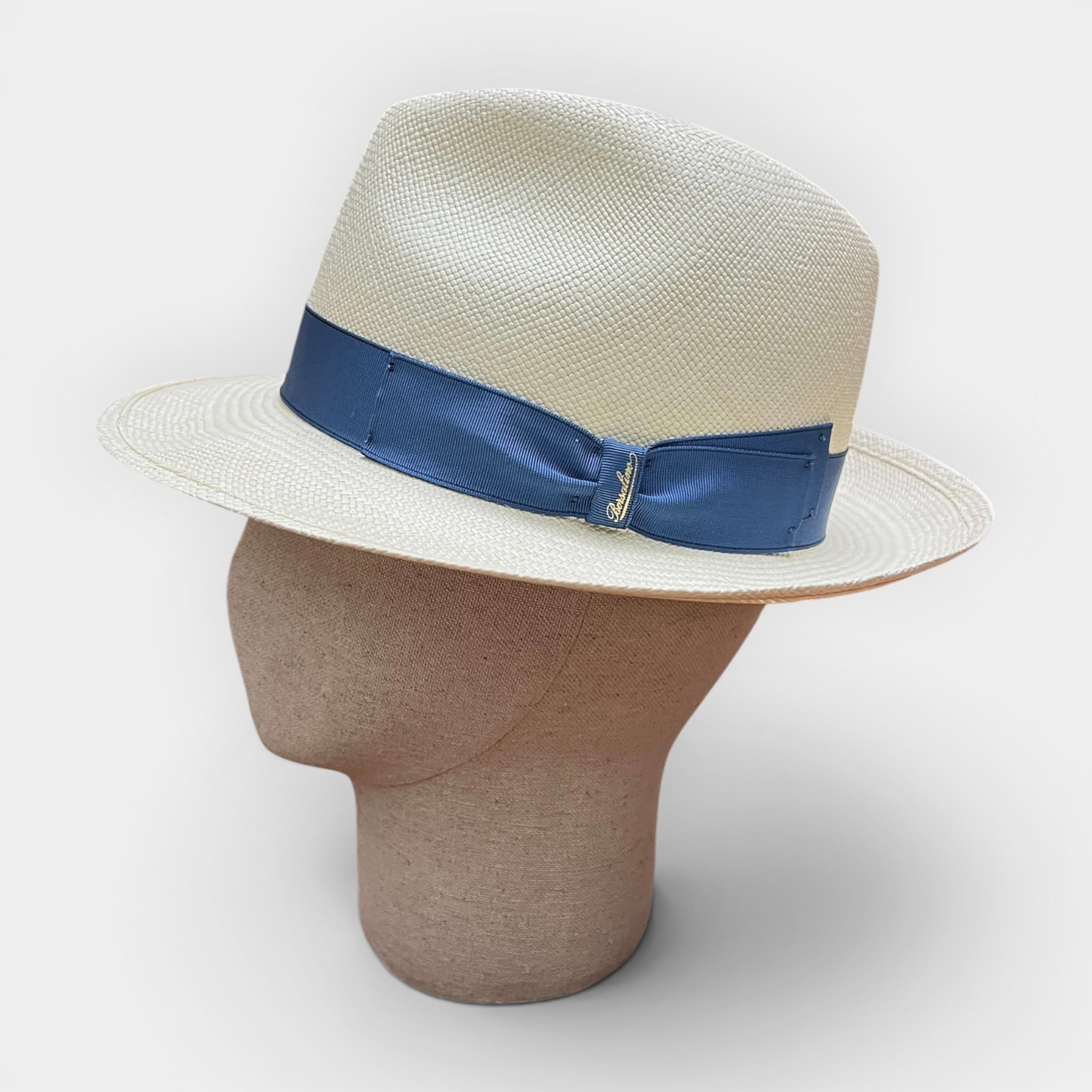 Cappello Panama Quito Originale Borsalino Ala Media Nastro Azzurro