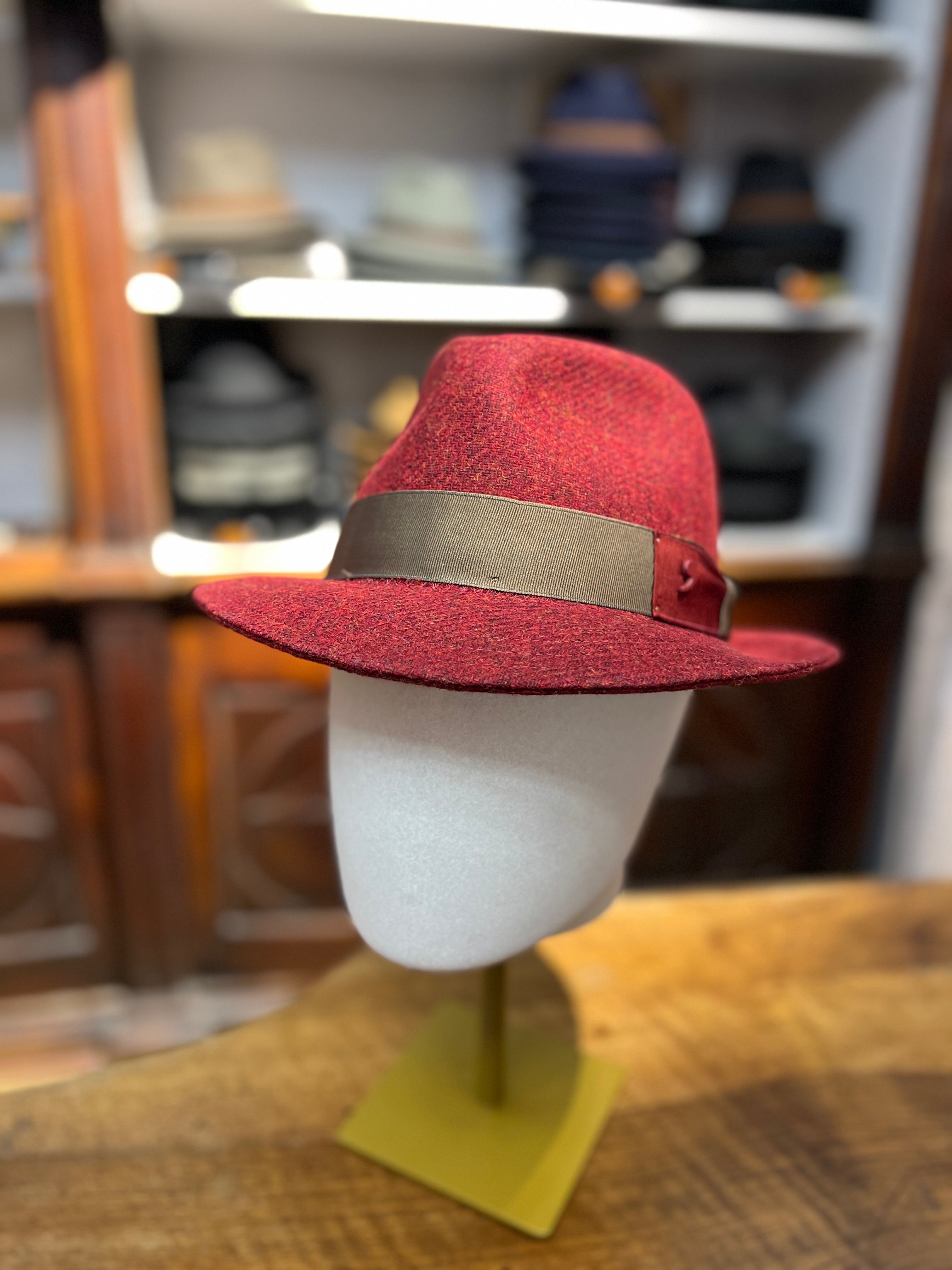 Cappello Fedora Bordeaux In Lana