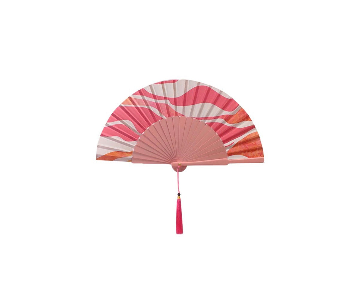 Ventaglio Da Borsetta Con Custodia In Seta E Legno Fantasia Diam. 34 cm