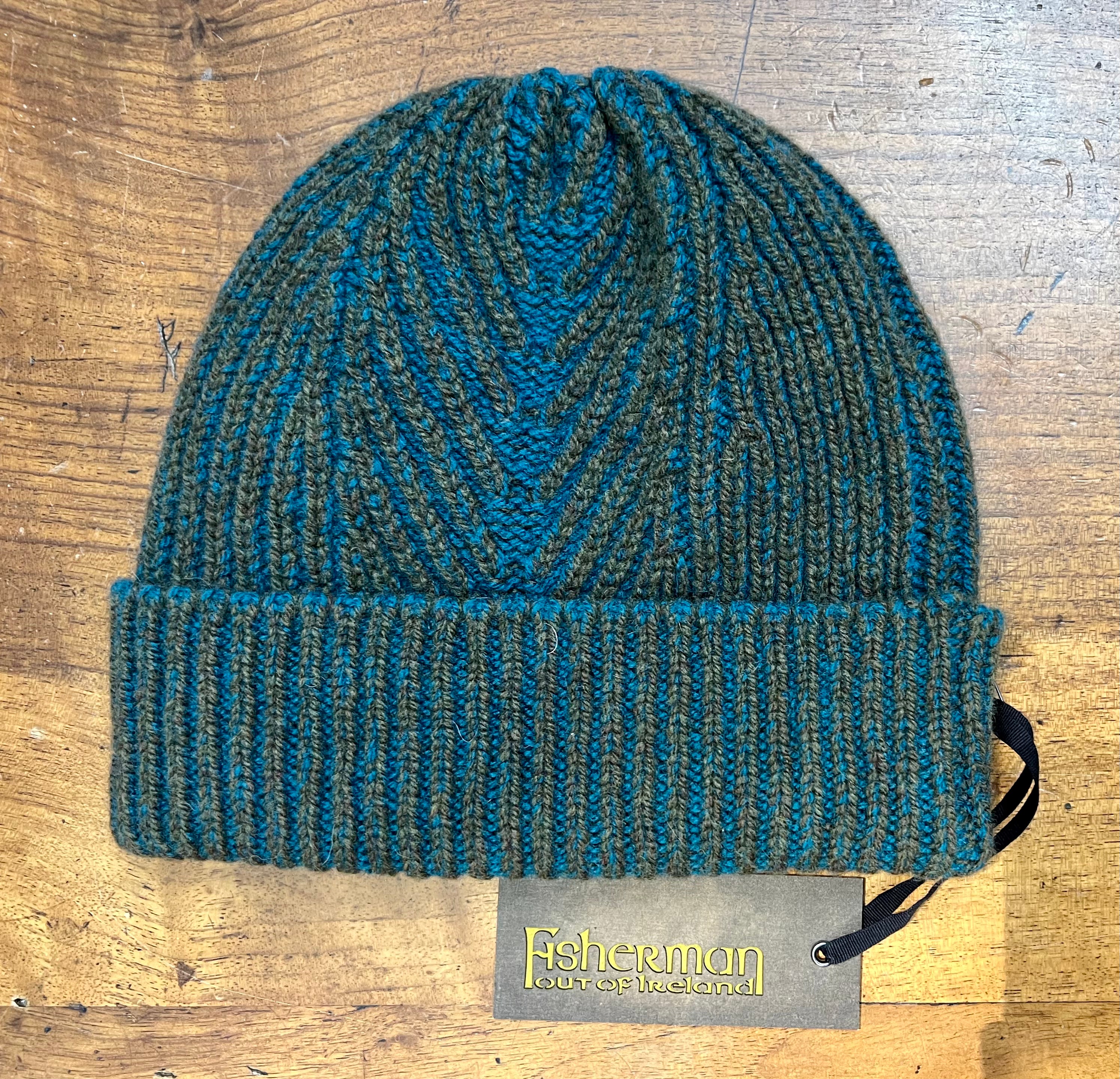 Berretto Beanie In Lana A Coste Fisherman Out Of Ireland Blu