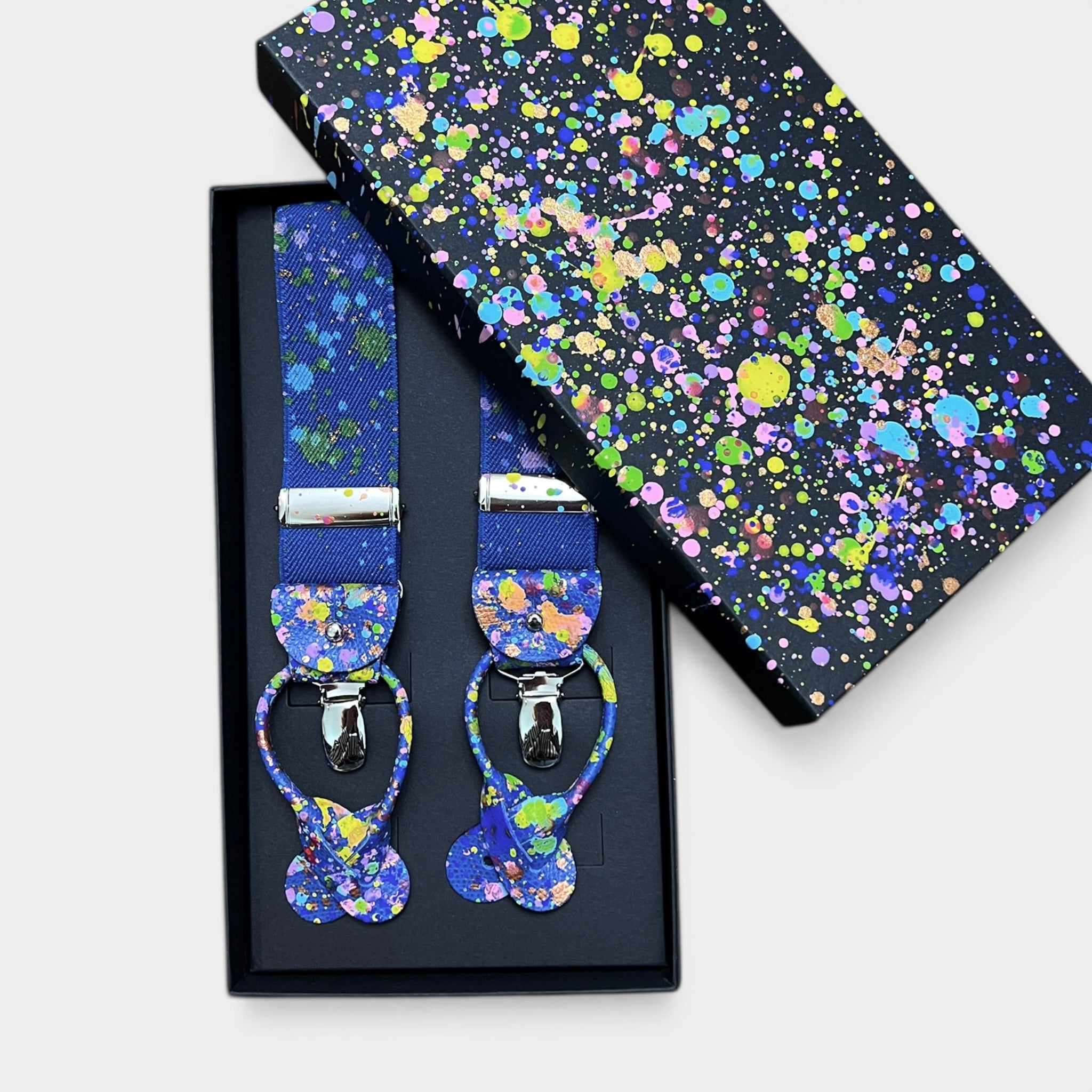 Bretelle a y Larghe Elastiche Dipinte a Mano con Asole in Pelle Mamiki