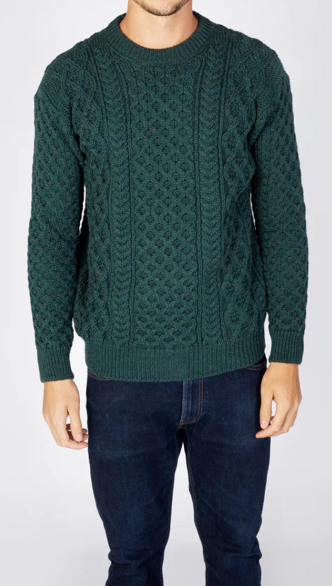 Maglione Uomo Girocollo Aran Honeycomb Pura Lana