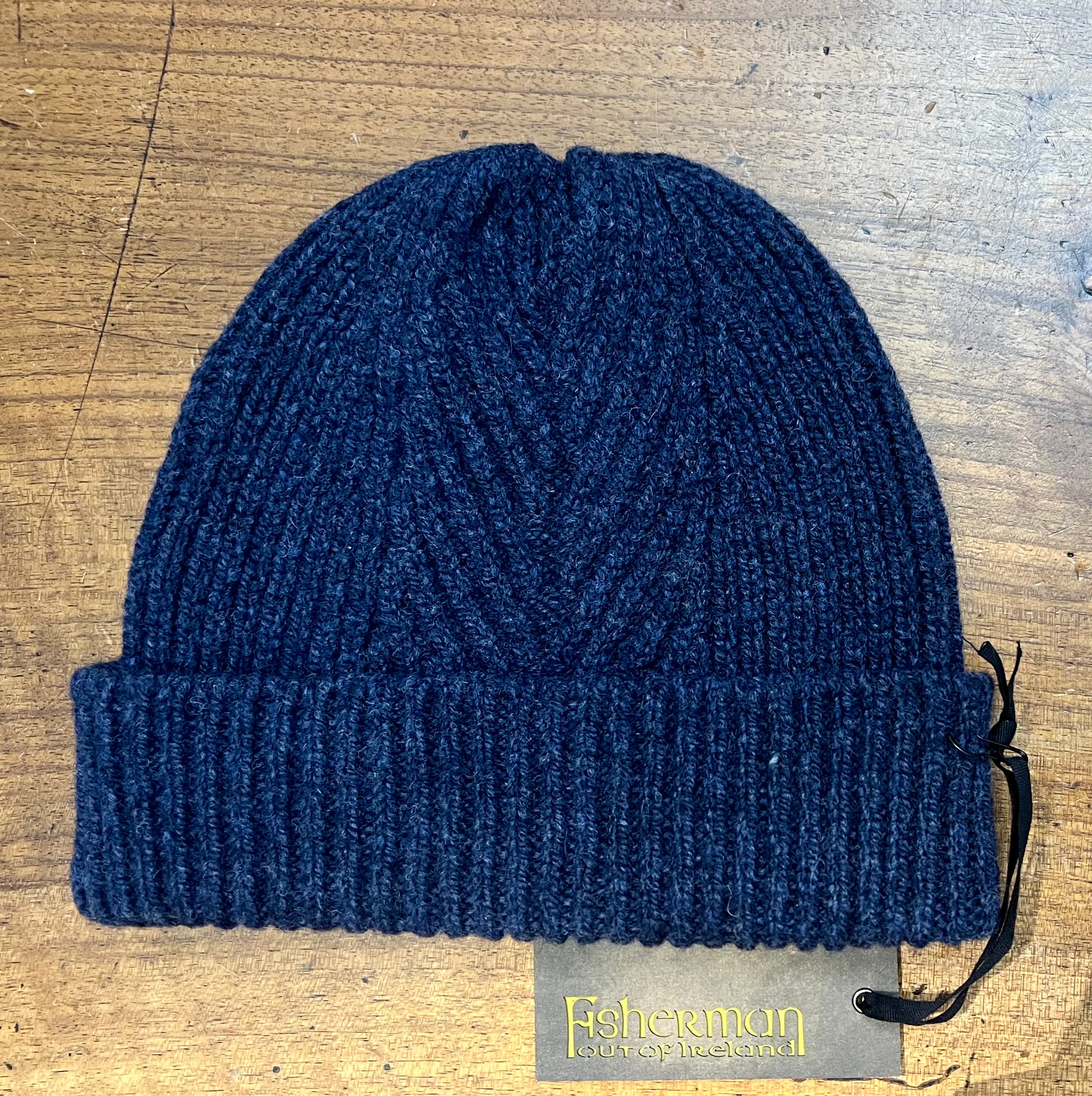 Berretto Beanie In Lana A Coste Fisherman Out Of Ireland Blu