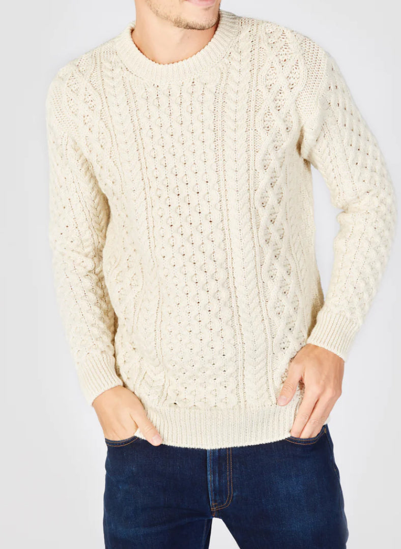 Maglione Uomo Girocollo Aran Honeycomb Pura Lana