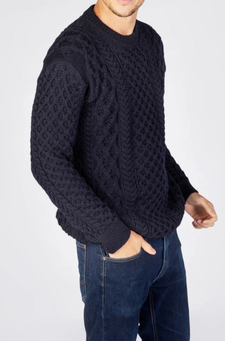 Maglione Uomo Girocollo Aran Honeycomb Pura Lana