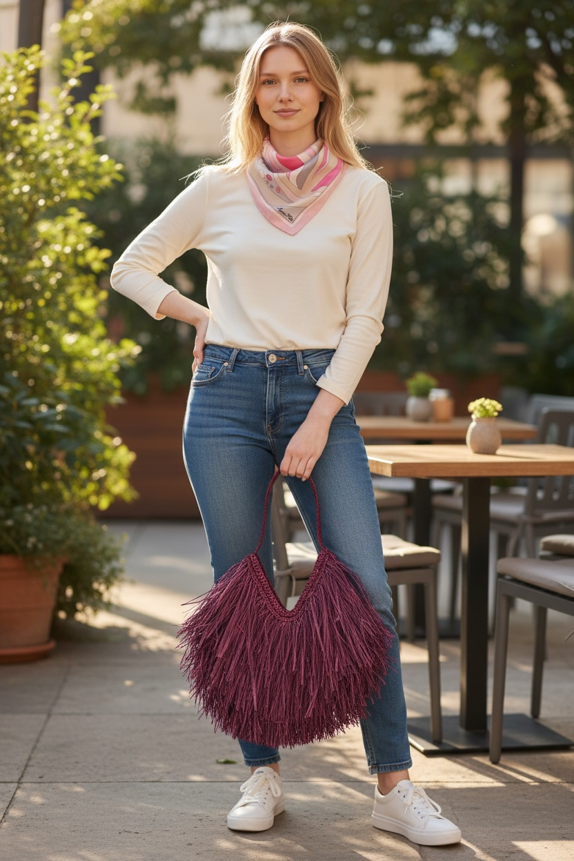 Borsa in Raffia Crochet con Frange