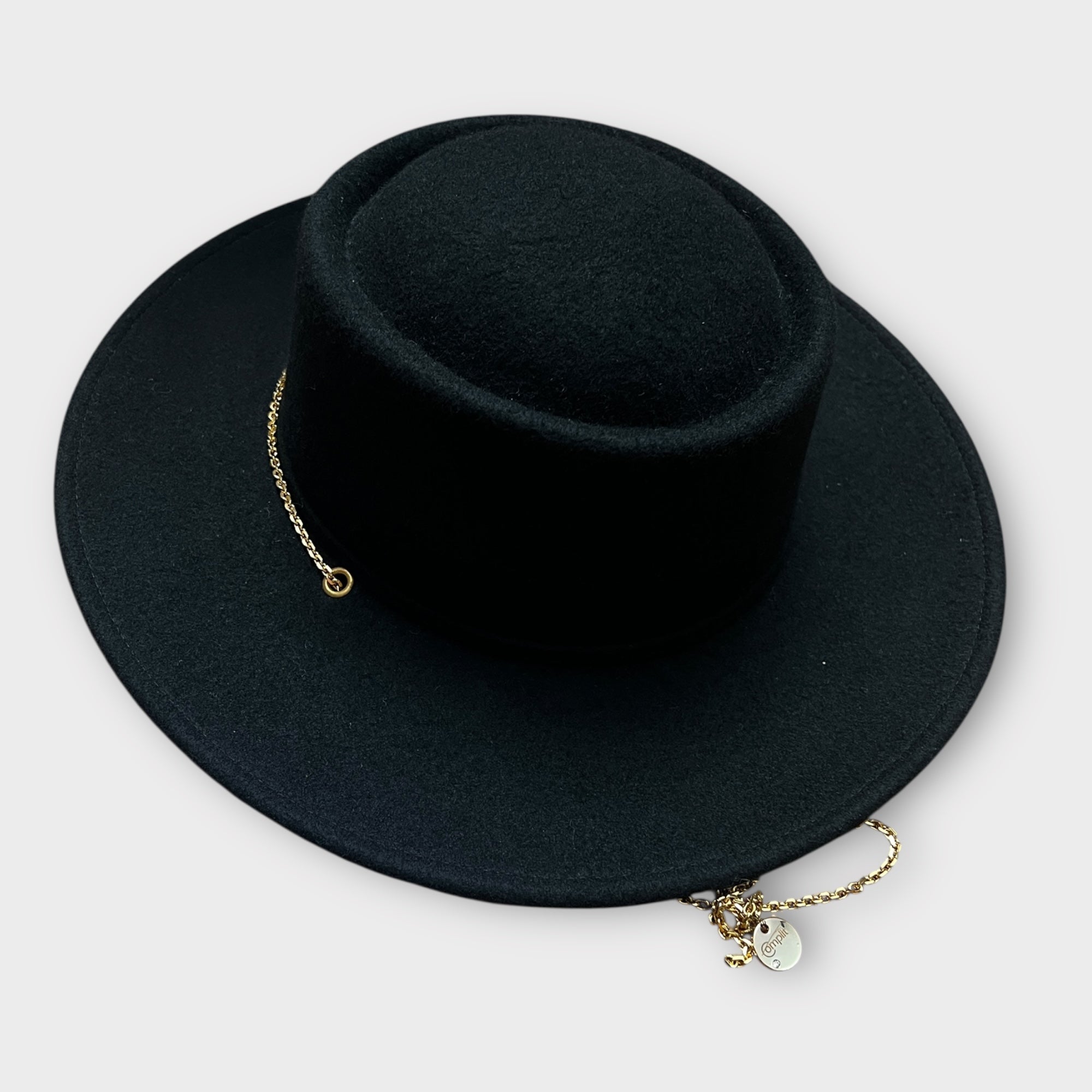 Cappello A Tesa Larga Donna Nero Con Catenella