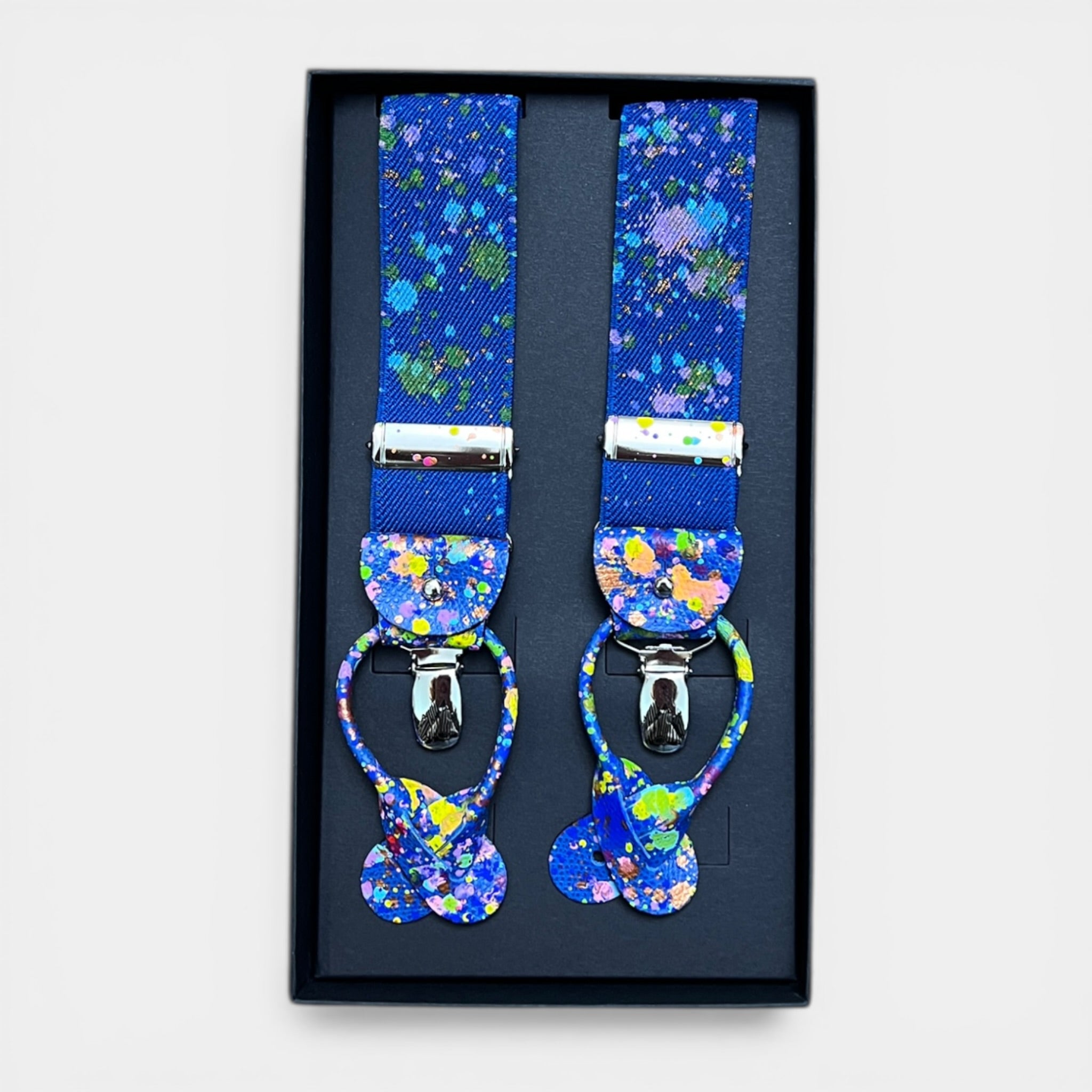 Bretelle a y Larghe Elastiche Dipinte a Mano con Asole in Pelle Mamiki