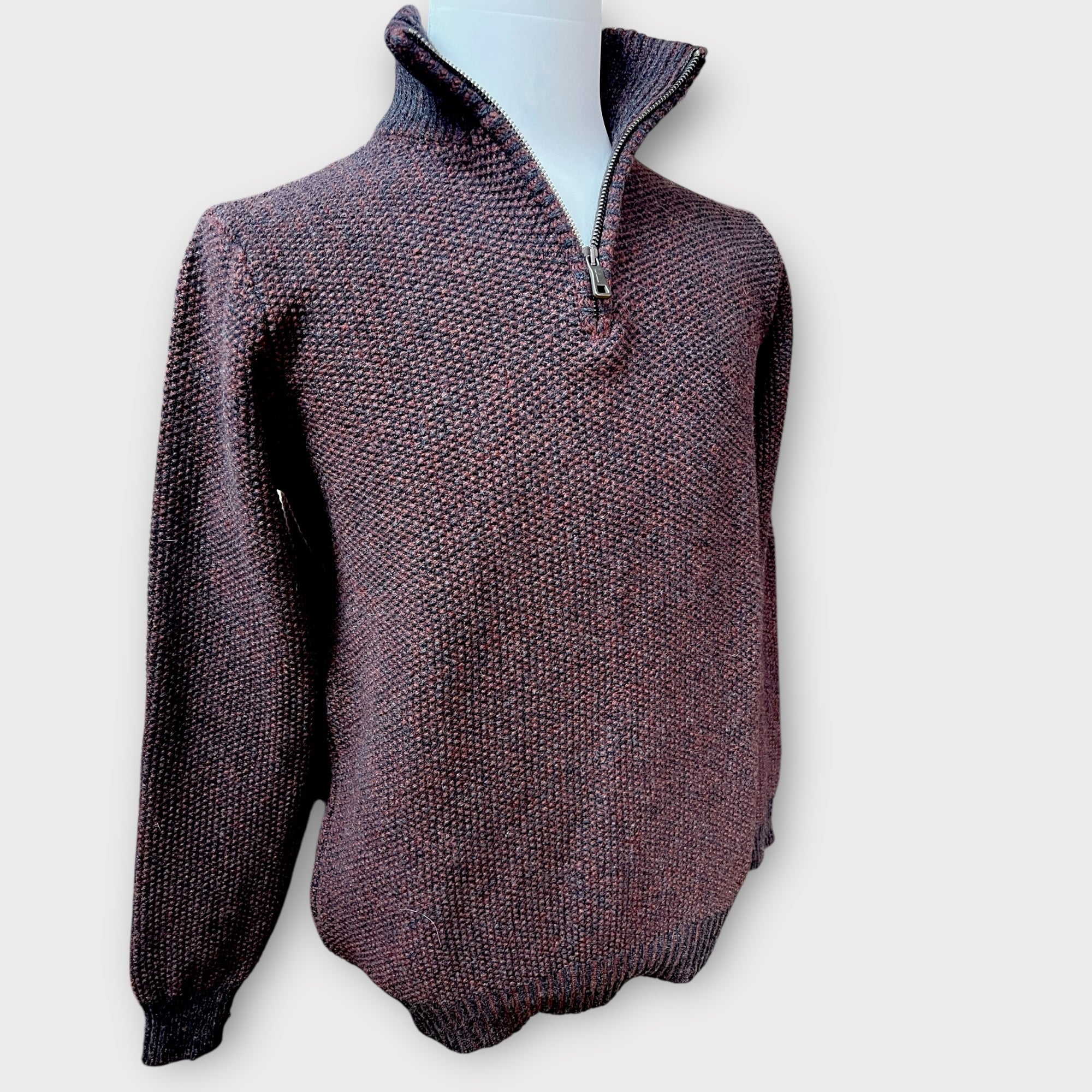 Maglione Uomo In Pura lana Aran Con Zip Neck