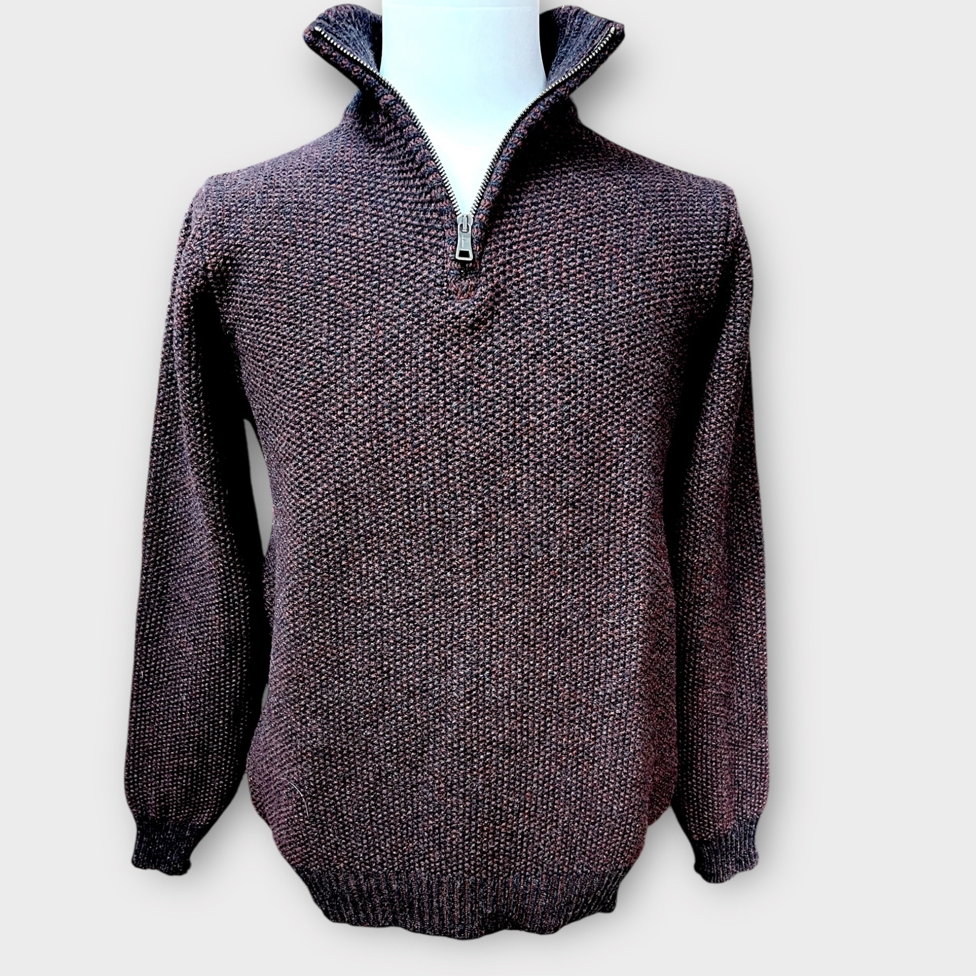 Maglione Uomo In Pura lana Aran Con Zip Neck