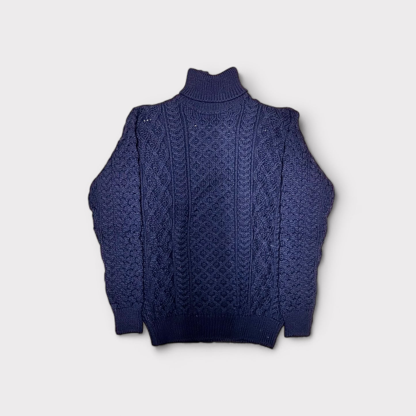 Maglione Unisex Blu Dolcevita Aran Honeycomb Pura Lana