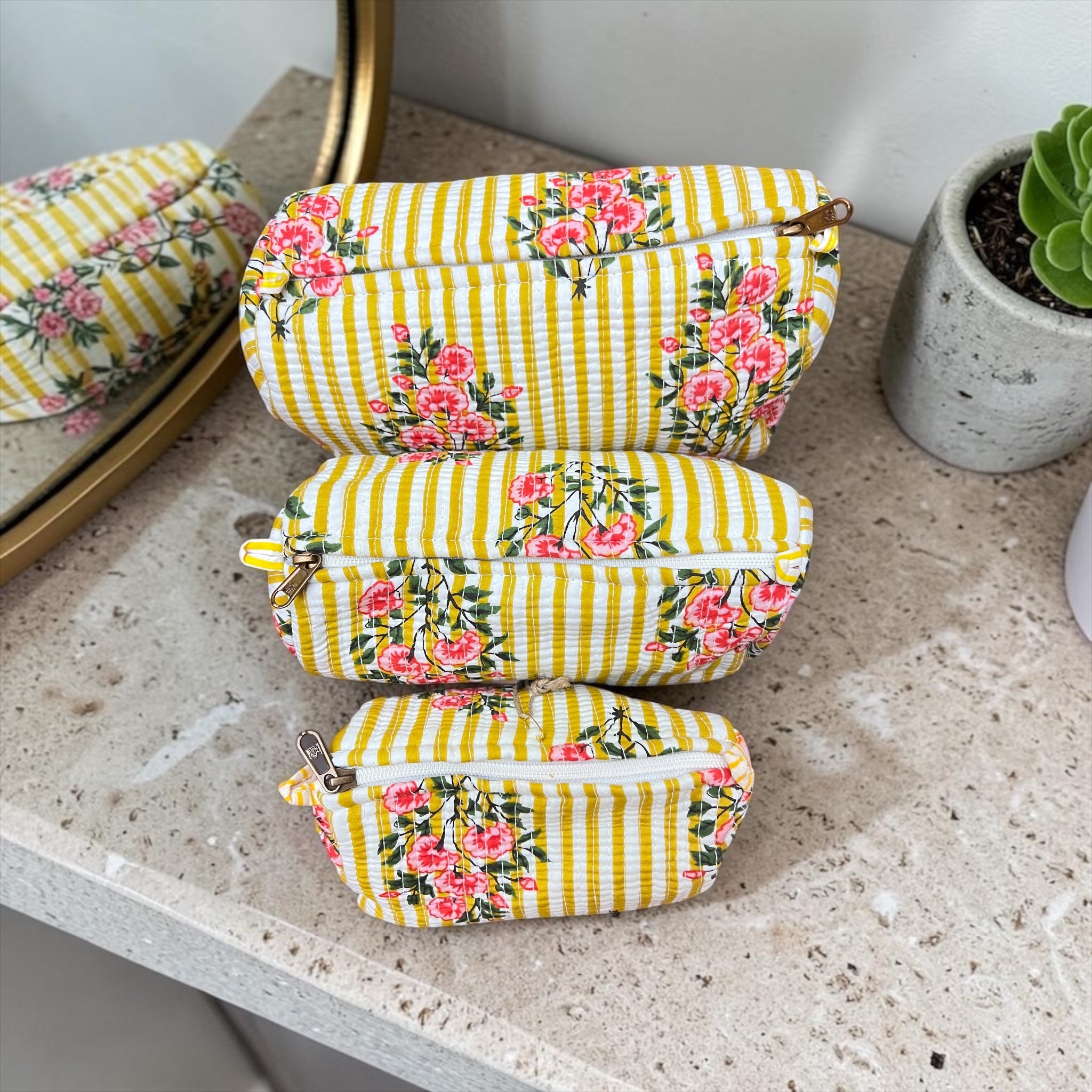 Beauty Case In Cotone Trapuntato Fantasia - Set 3 Pezzi