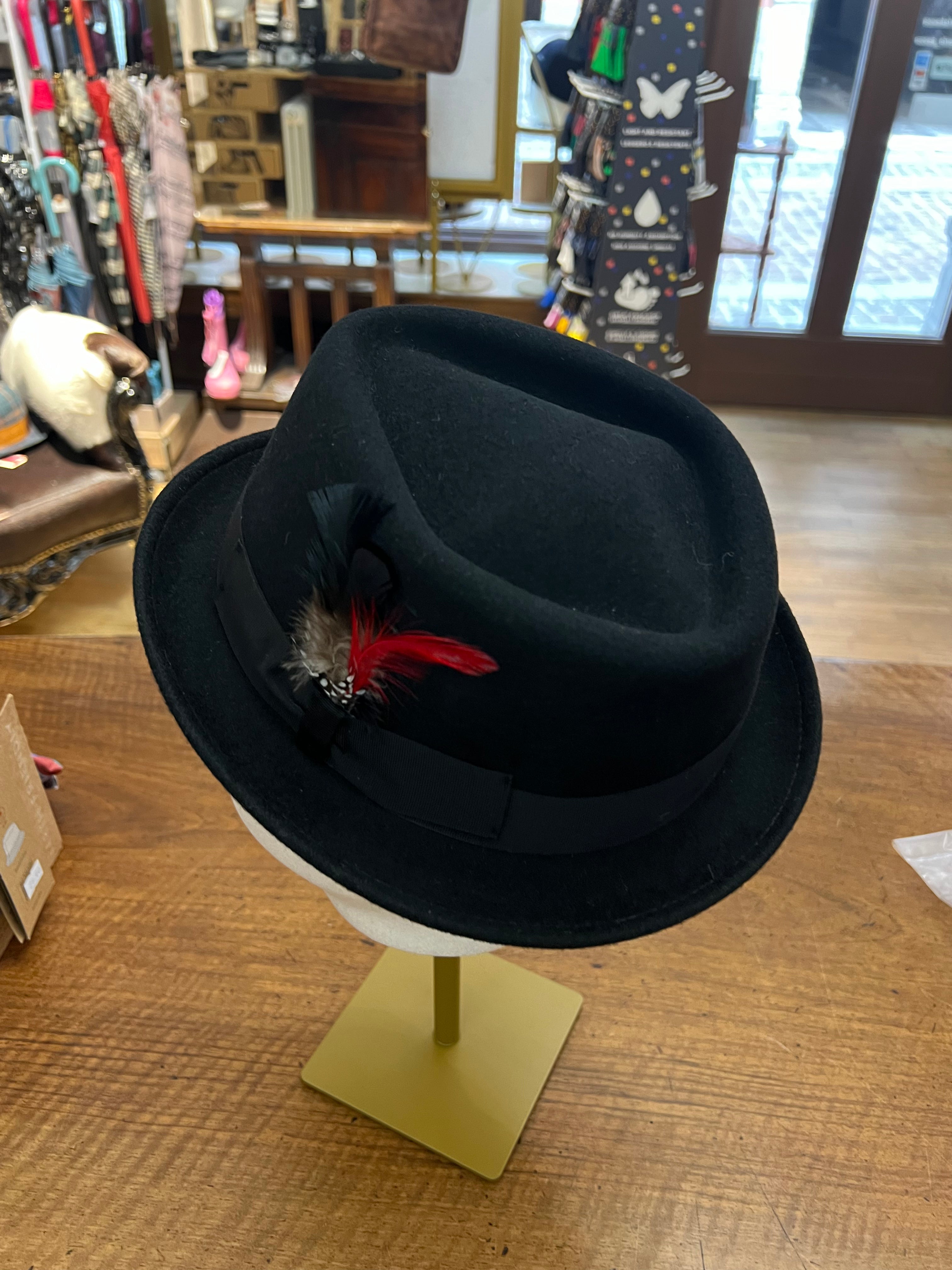 Cappello Pork Pie In Feltro Di Lana Unisex – Stile Anni '20, Tesa Corta, Taglia Unica S-M, Colore Nero