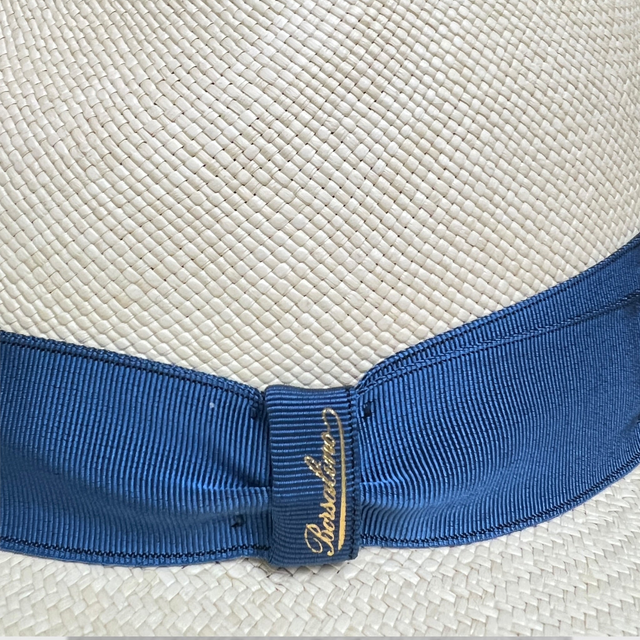 Cappello Panama Quito Originale Borsalino Ala Media Nastro Azzurro