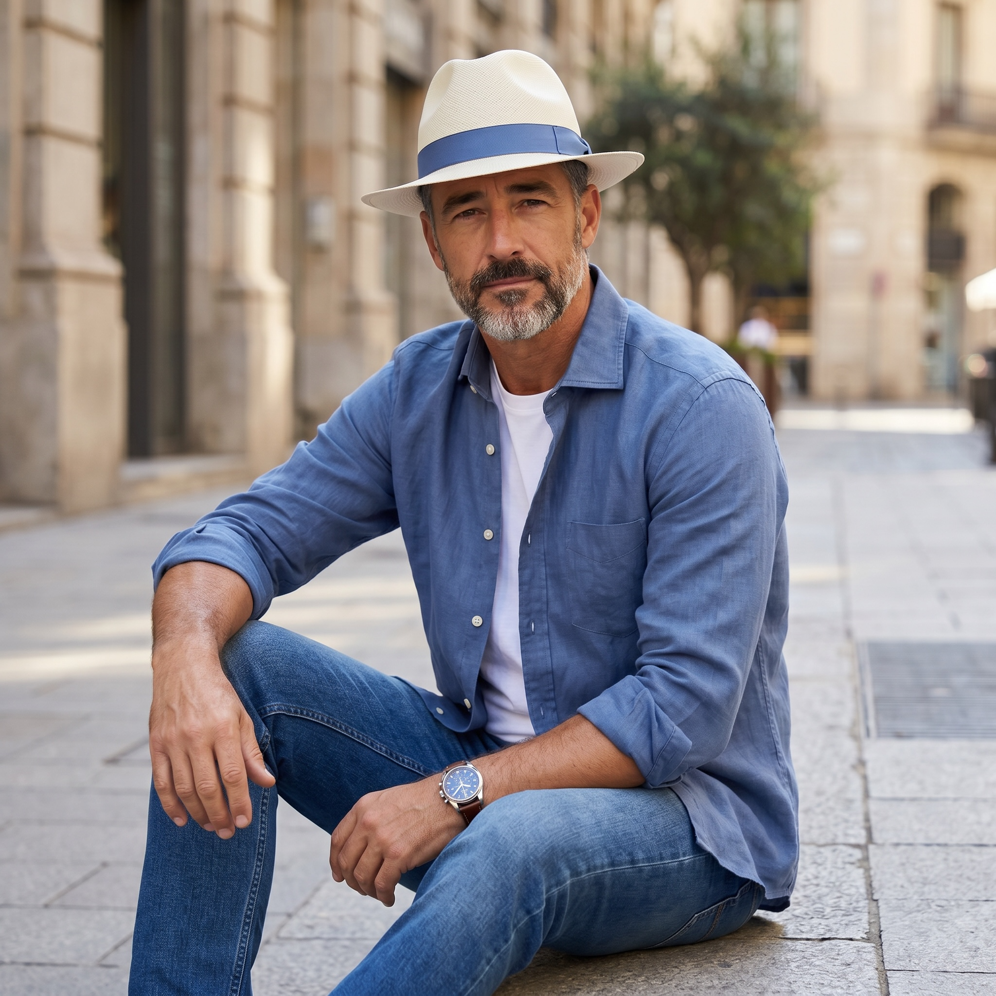 Cappello Panama Quito Originale Borsalino Ala Media Nastro Azzurro