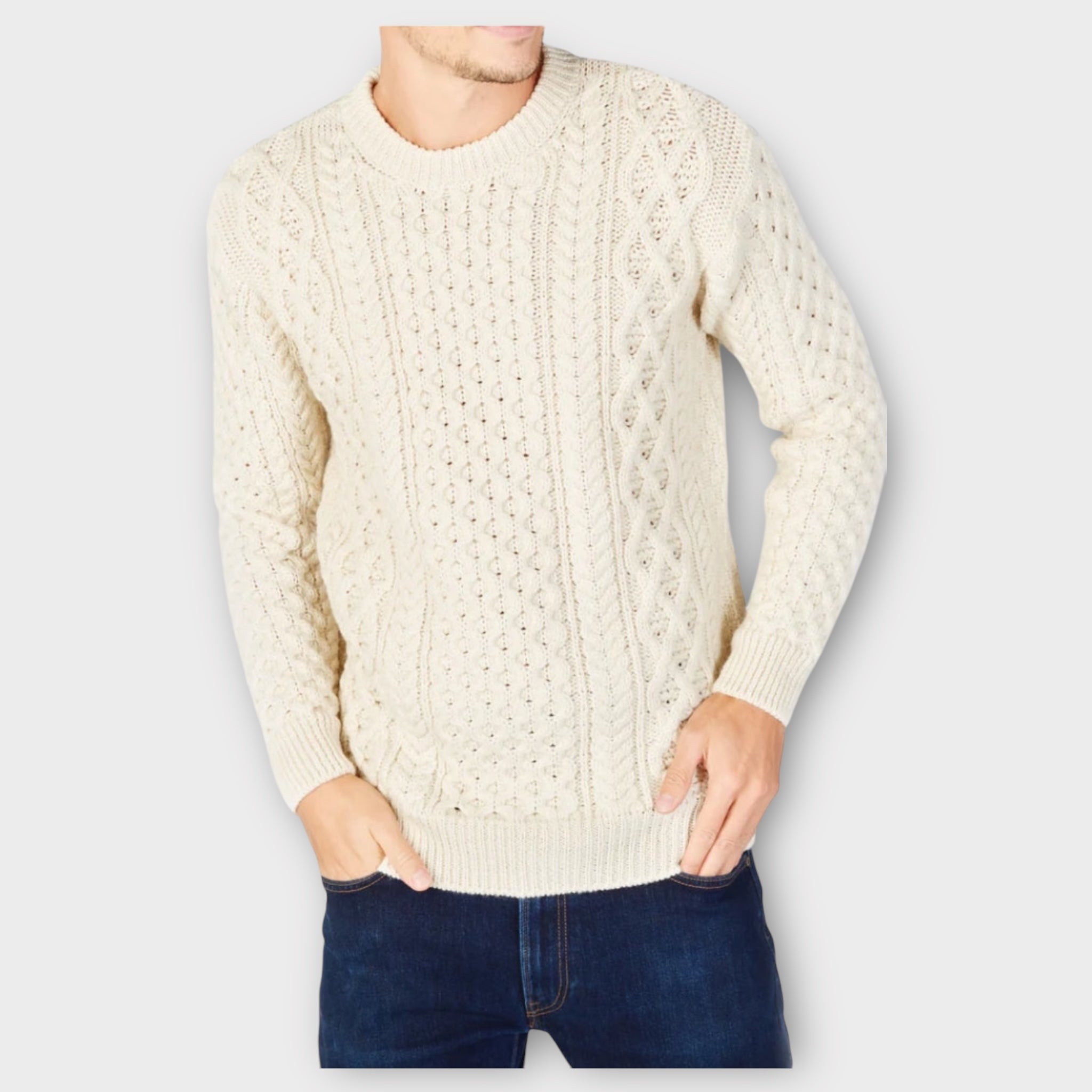 Maglione Uomo Girocollo Aran Honeycomb Pura Lana