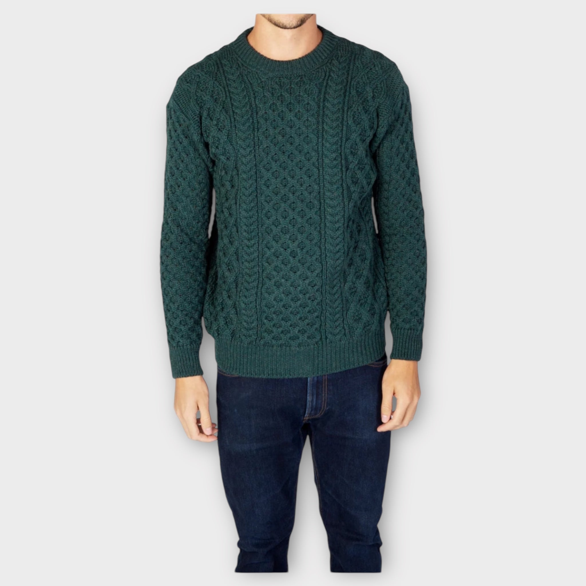 Maglione Uomo Girocollo Aran Honeycomb Pura Lana