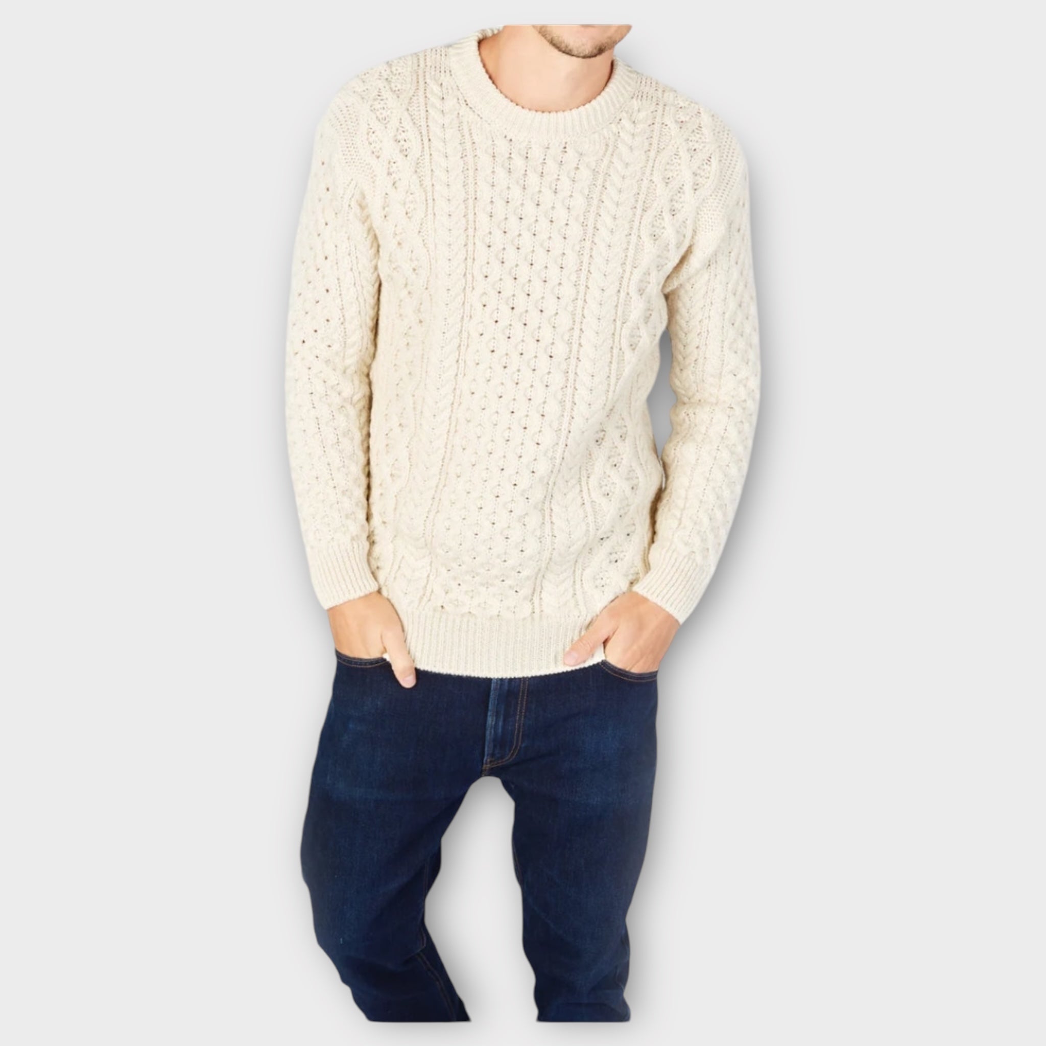 Maglione Uomo Girocollo Aran Honeycomb Pura Lana