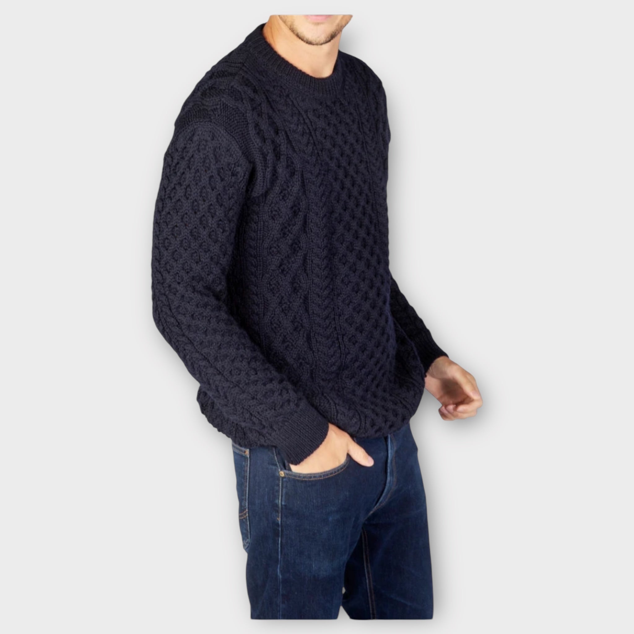 Maglione Uomo Girocollo Aran Honeycomb Pura Lana