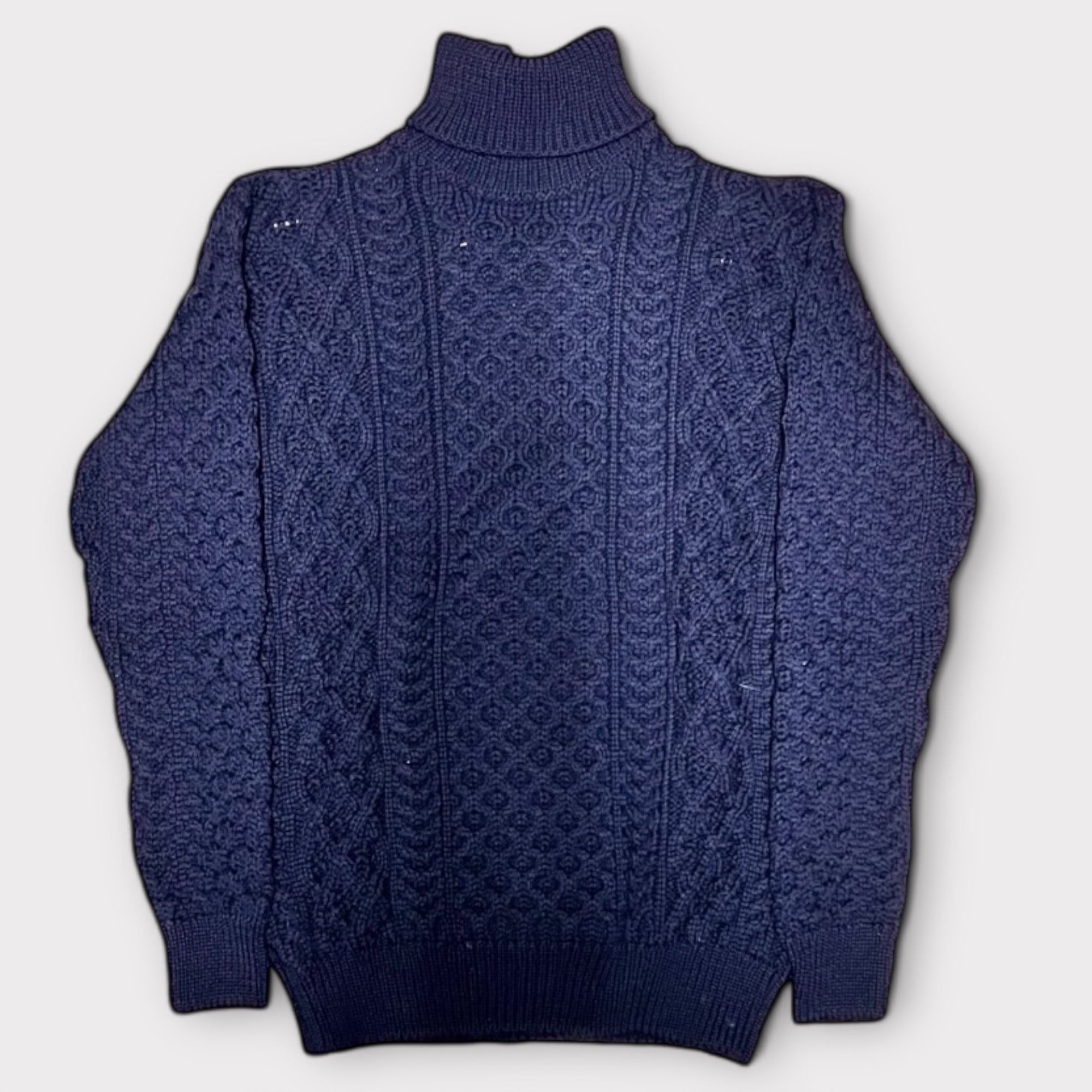 Maglione Unisex Blu Dolcevita Aran Honeycomb Pura Lana