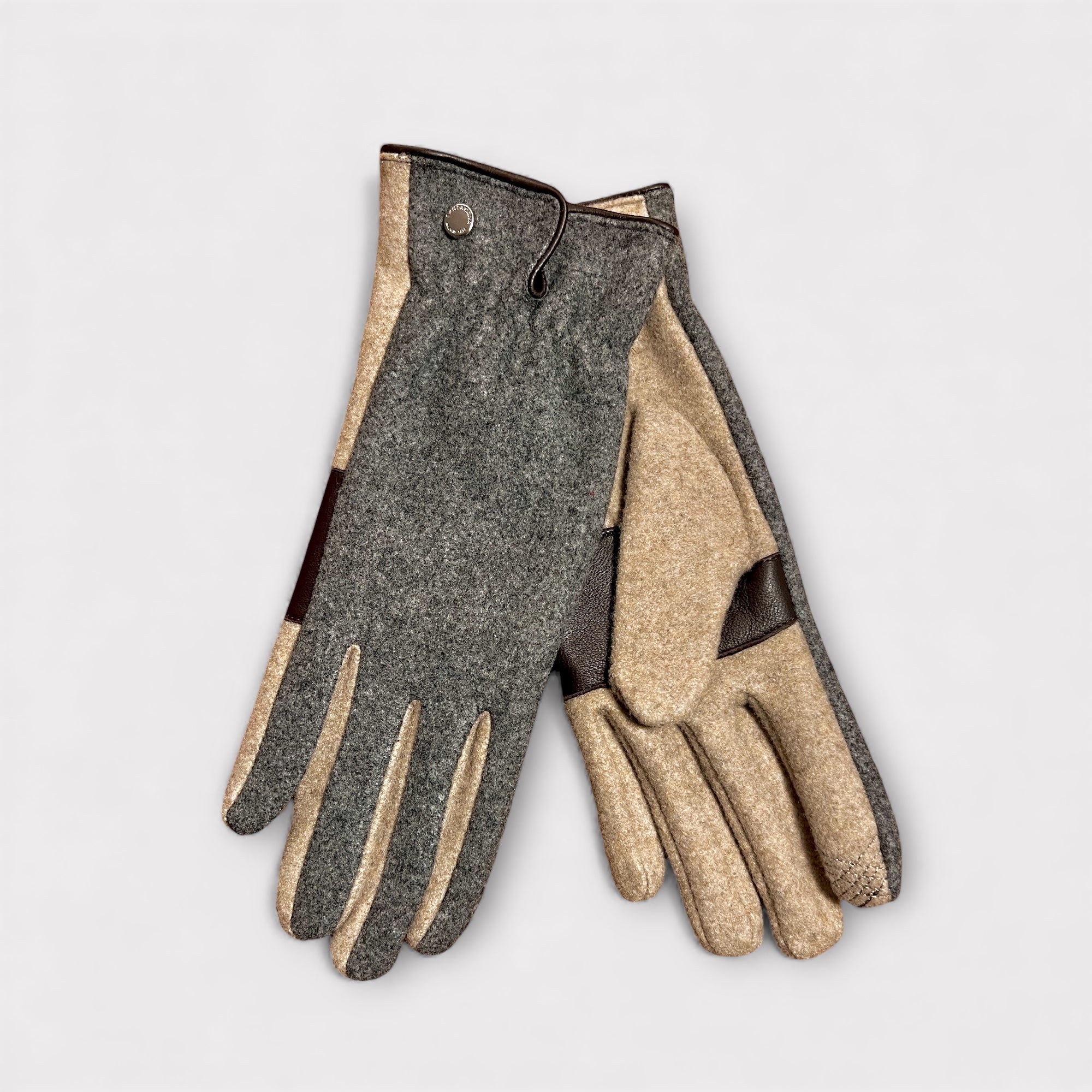 Guanti Donna Bicolor Grigio/Beige Touch Screen