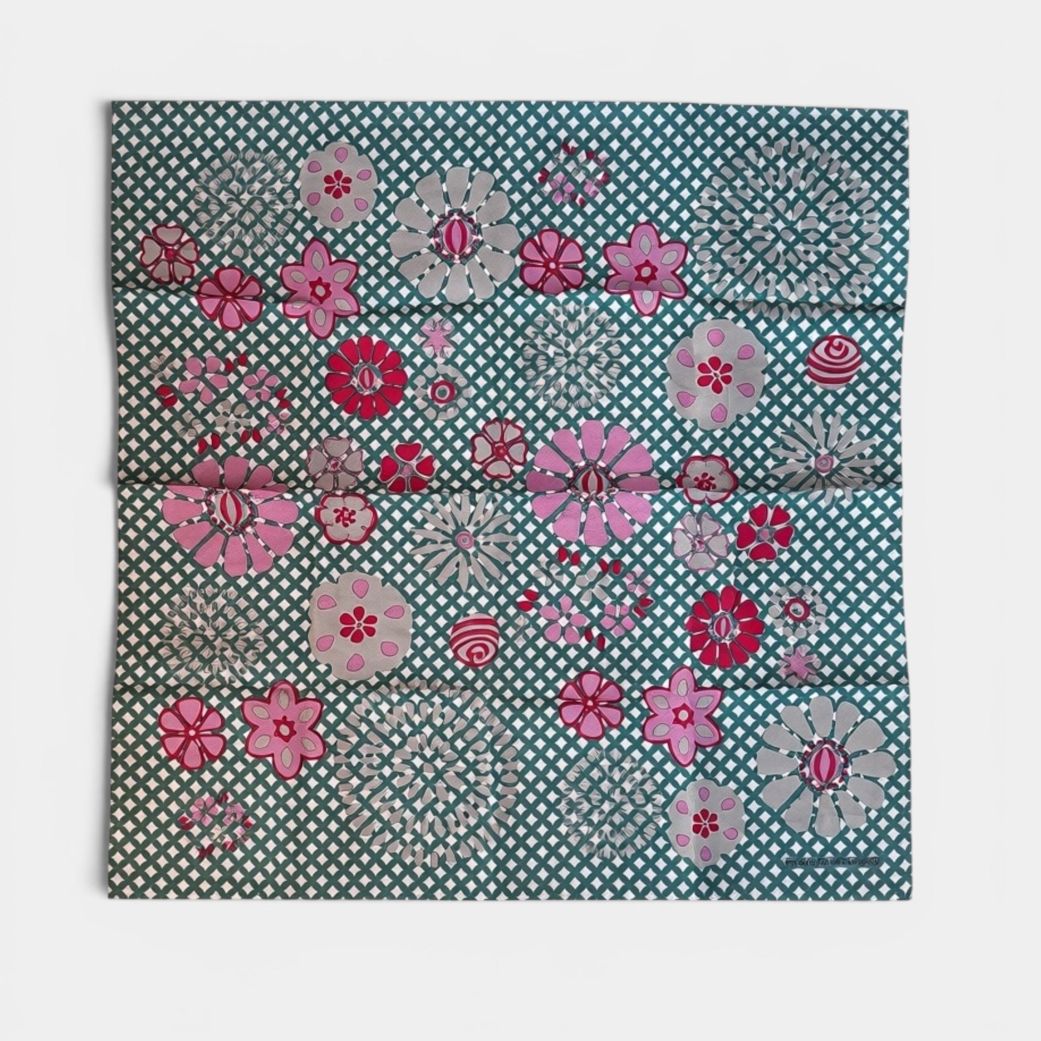 Foulard In Pura Seta 50 x 50 cm "Shippo" In Scatola Vintage